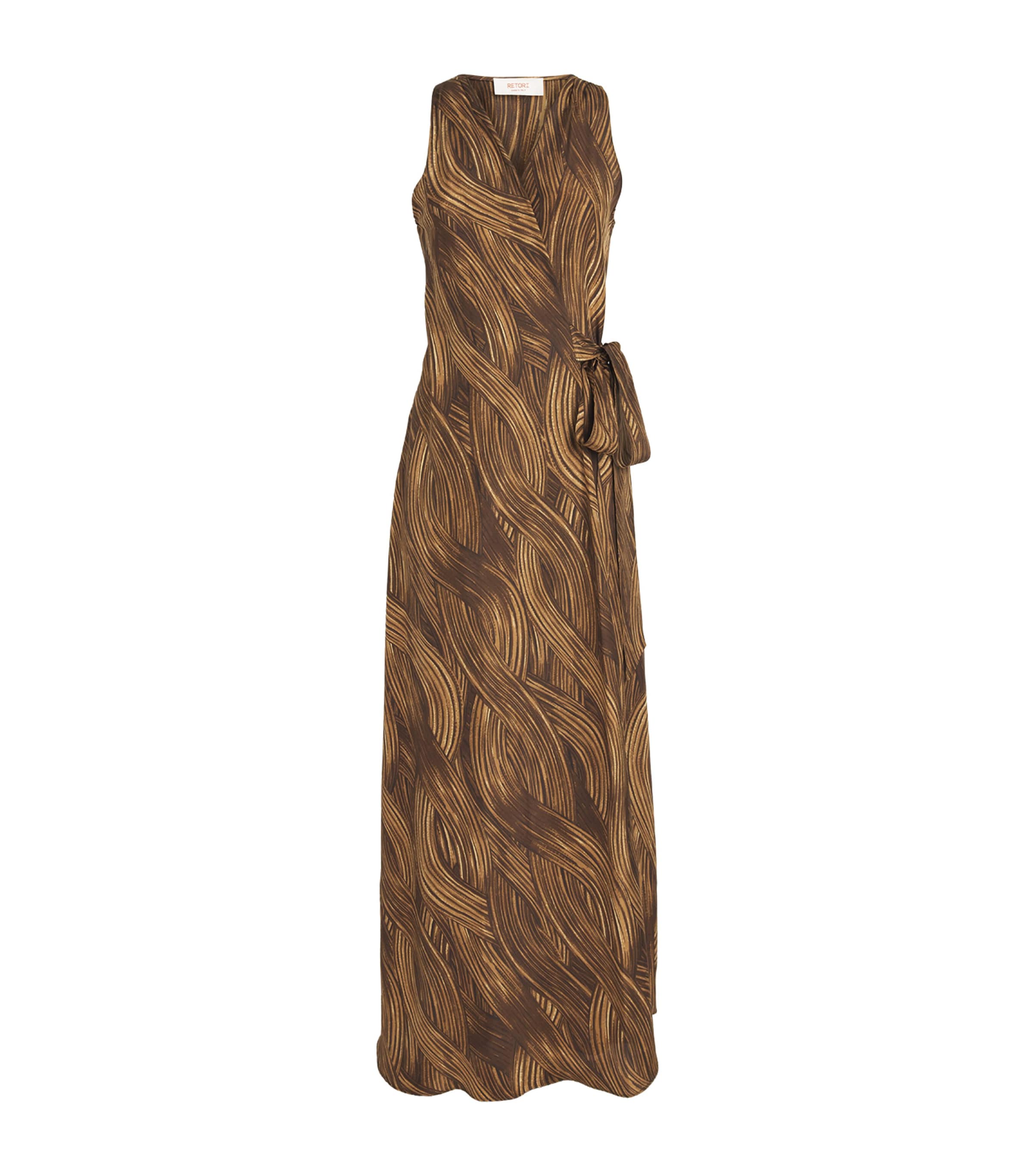 RETORI Womens Silk Grass Waves Maxi Dress Camel Image 1