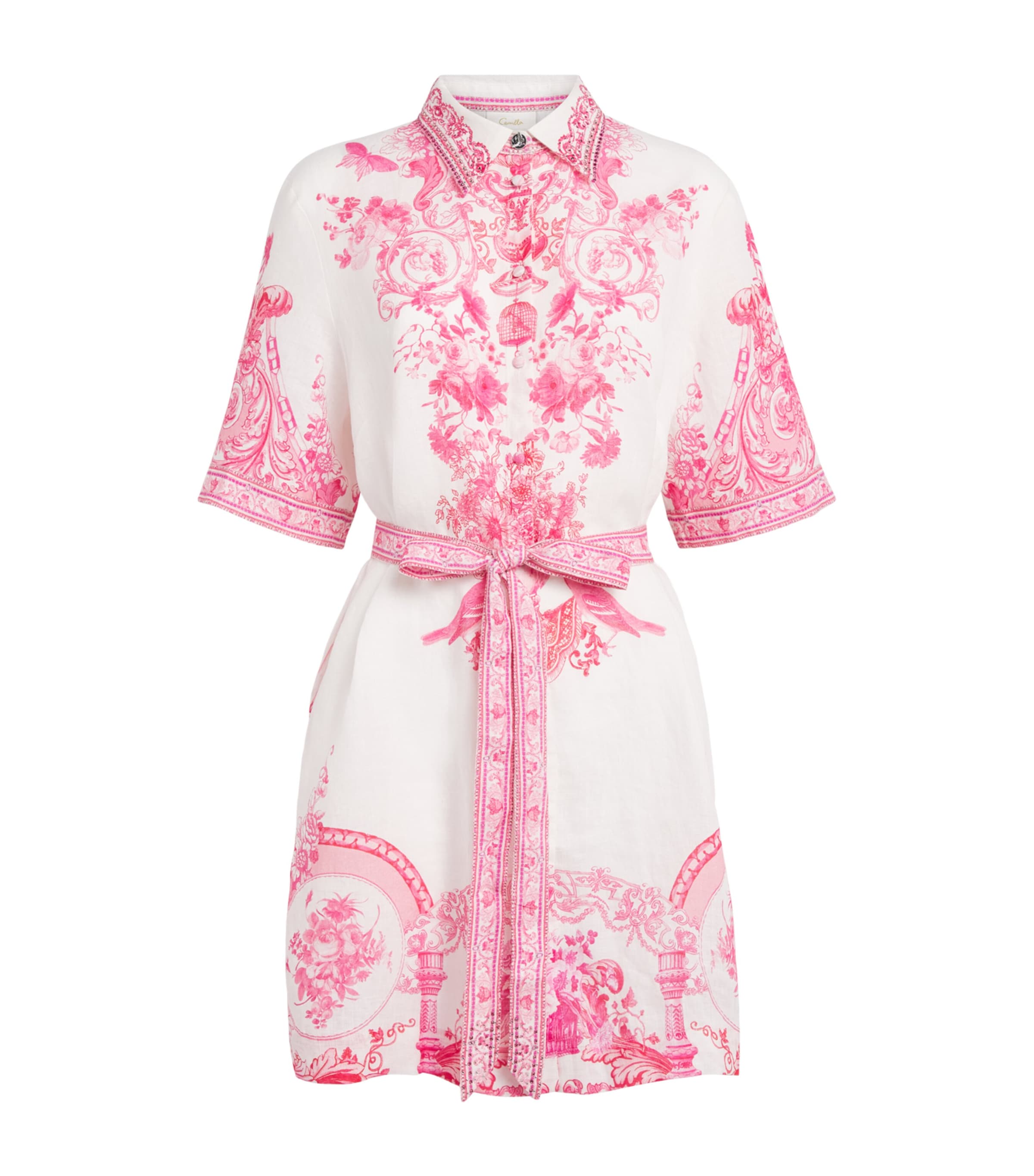 Camilla Womens Linen Printed Shirt Dress Livin La Vida Rosa Image 1