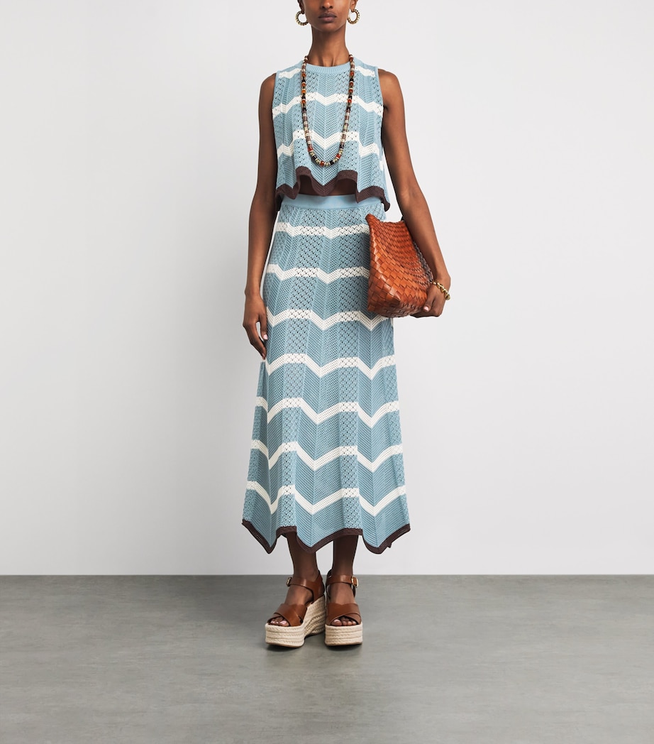 La Doublej Womens Cotton Chevron Midi Skirt Bk/blu/ecr Image 2