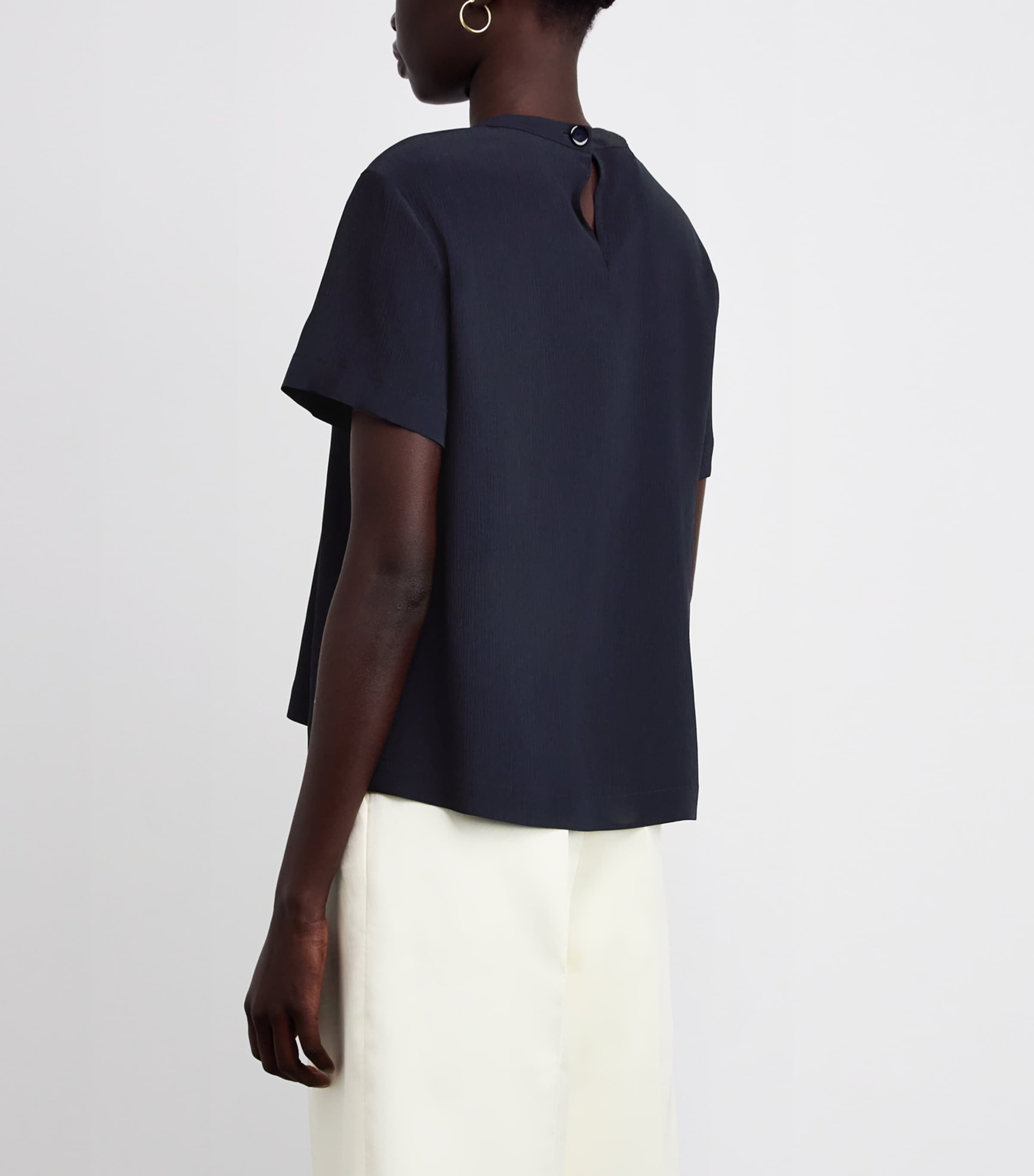 NOMADISSEM Womens Silk Shirred Top Dark Navy Image 4