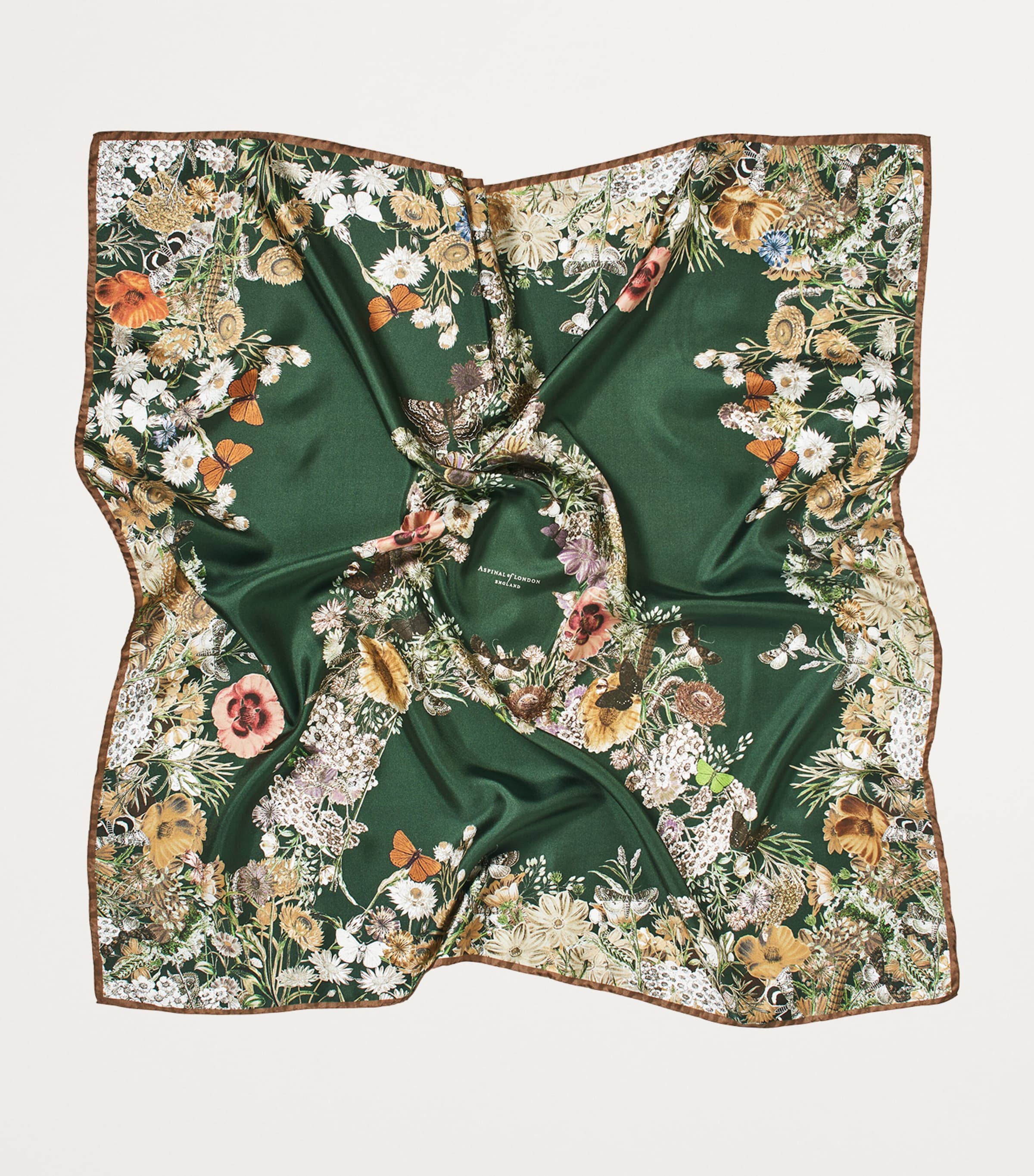 Aspinal Of London Silk Botanical 'A' Print Scarf Racing Green Image 2