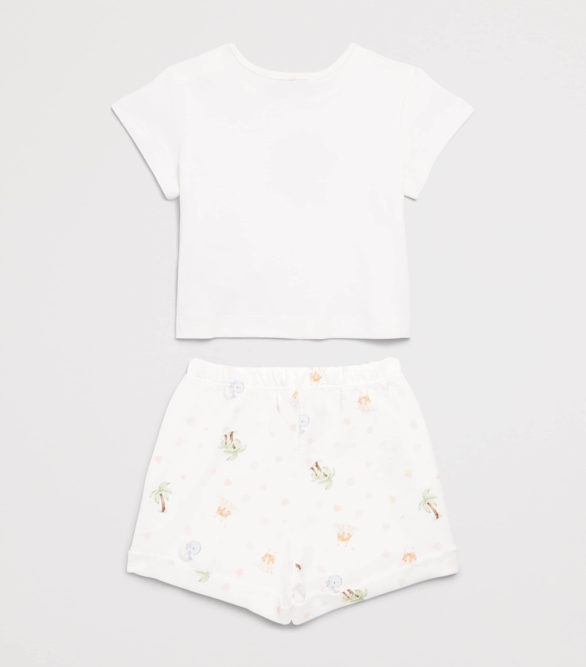 Monnalisa Cotton Dinosaur T-Shirt and Shorts Set (1-9 Months) White+lemonade Image 2