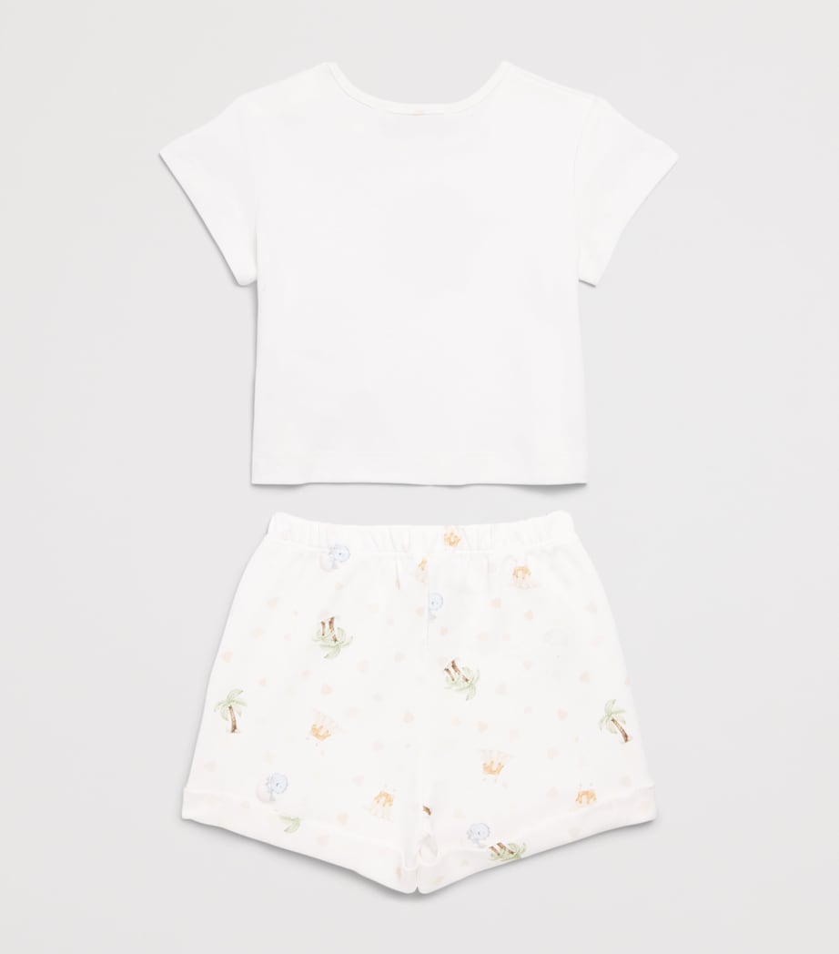 Monnalisa Cotton Dinosaur T-Shirt and Shorts Set (1-9 Months) White+lemonade Image 2