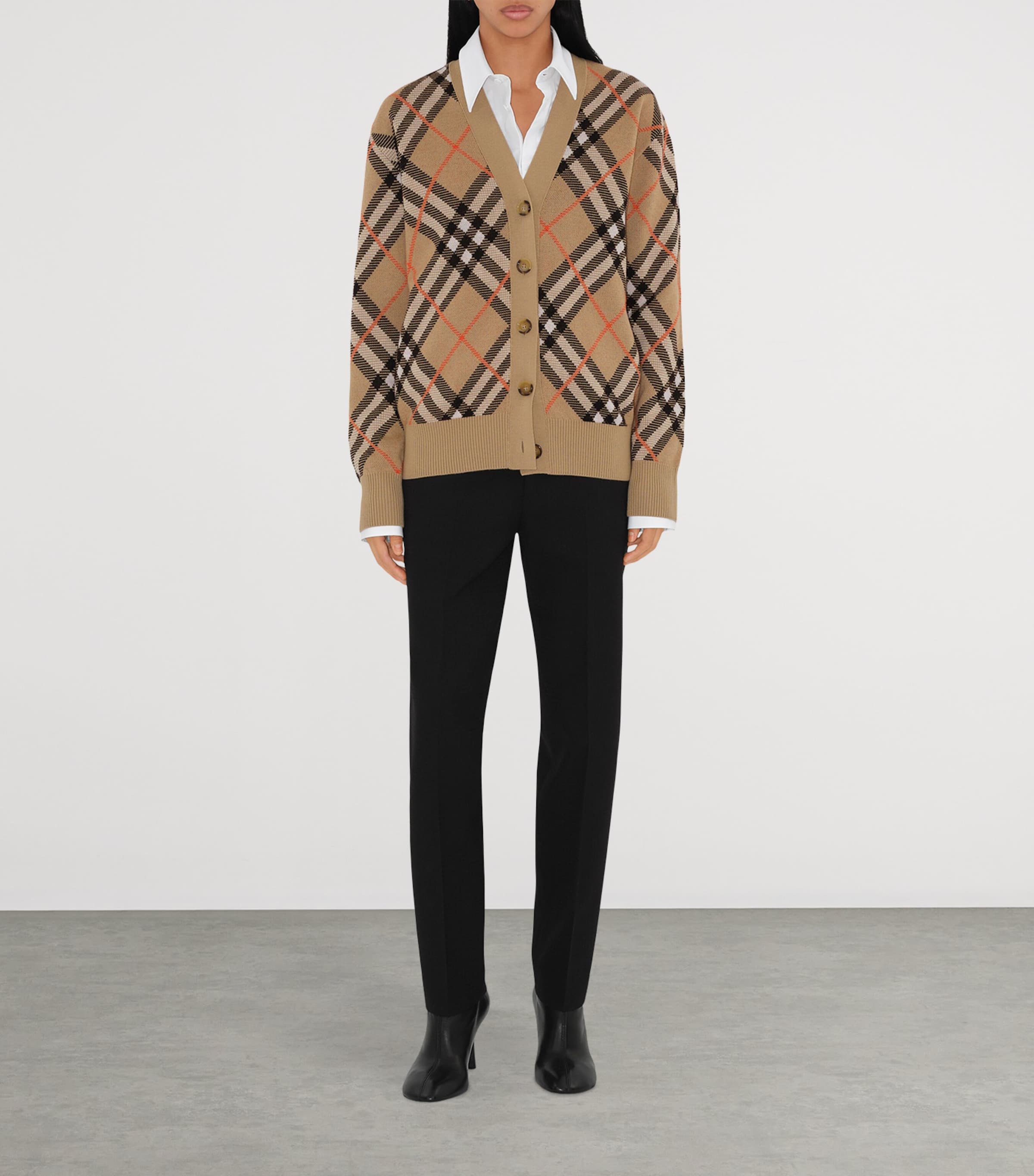 Burberry Beige Wool-Mohair Check Cardigan | Harrods UK