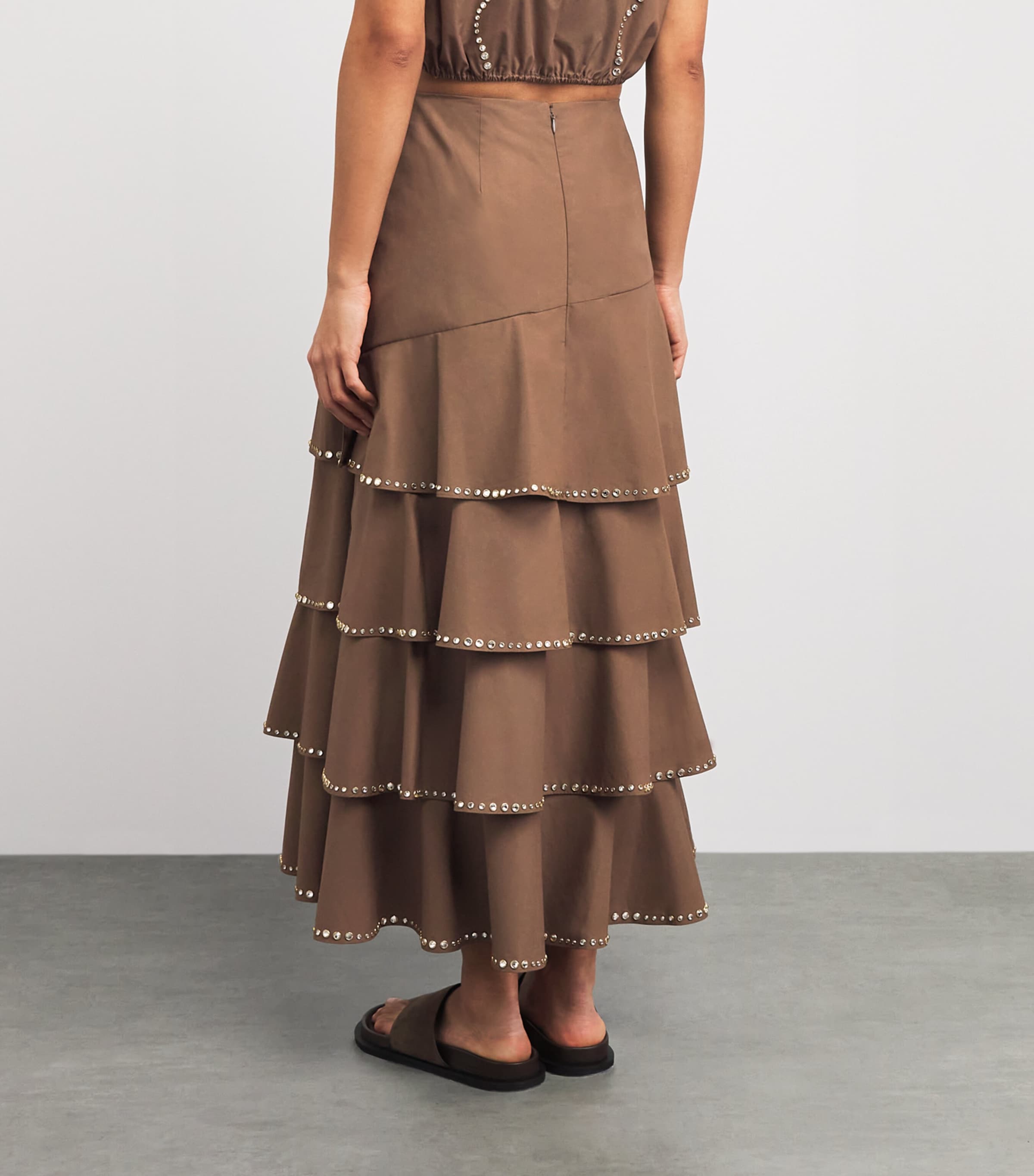 Sandro Paris Womens Cotton Embellished Maxi Skirt Brown Image 5
