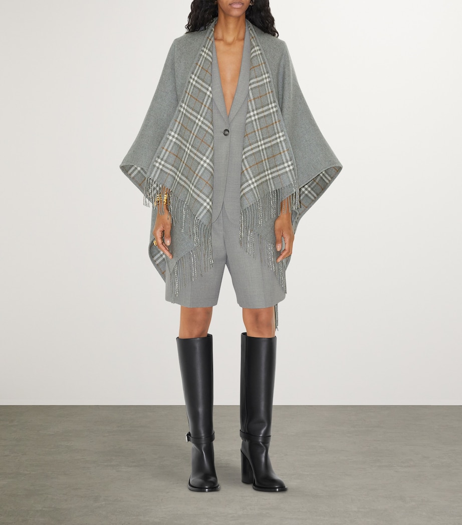 Wool Reversible Check Cape GREY Image 5