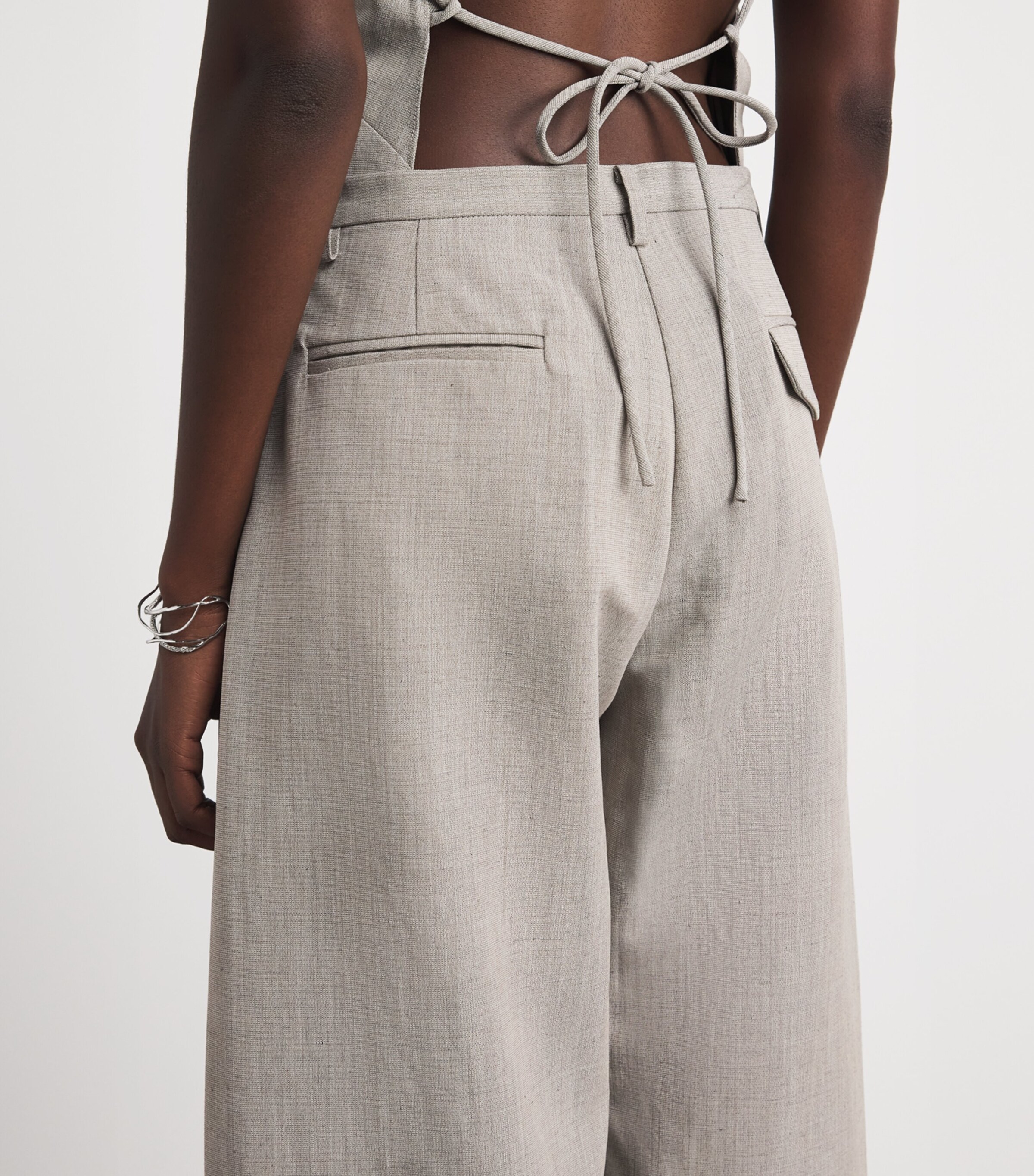 St. Agni Womens Wool-Blend Fine Band Balloon Trousers Pebble Melange Image 3