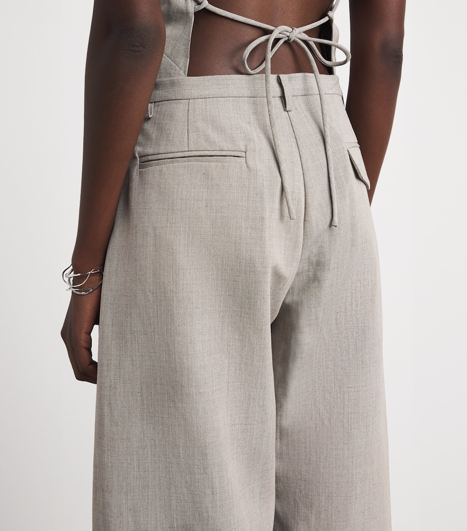 St. Agni Womens Wool-Blend Fine Band Balloon Trousers Pebble Melange Image 3