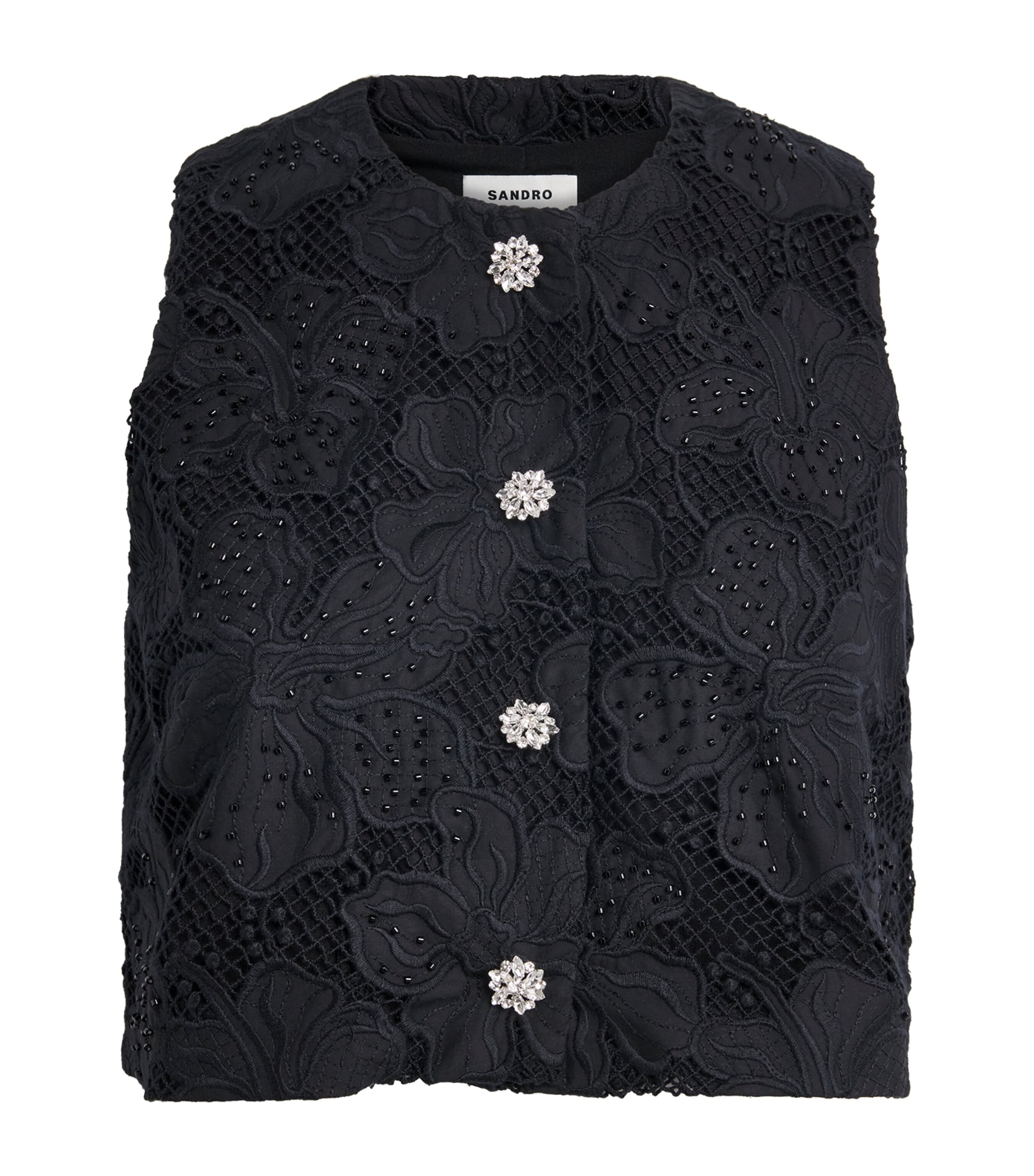 Sandro Paris Womens Embroidered Guipure Top Black Image 1
