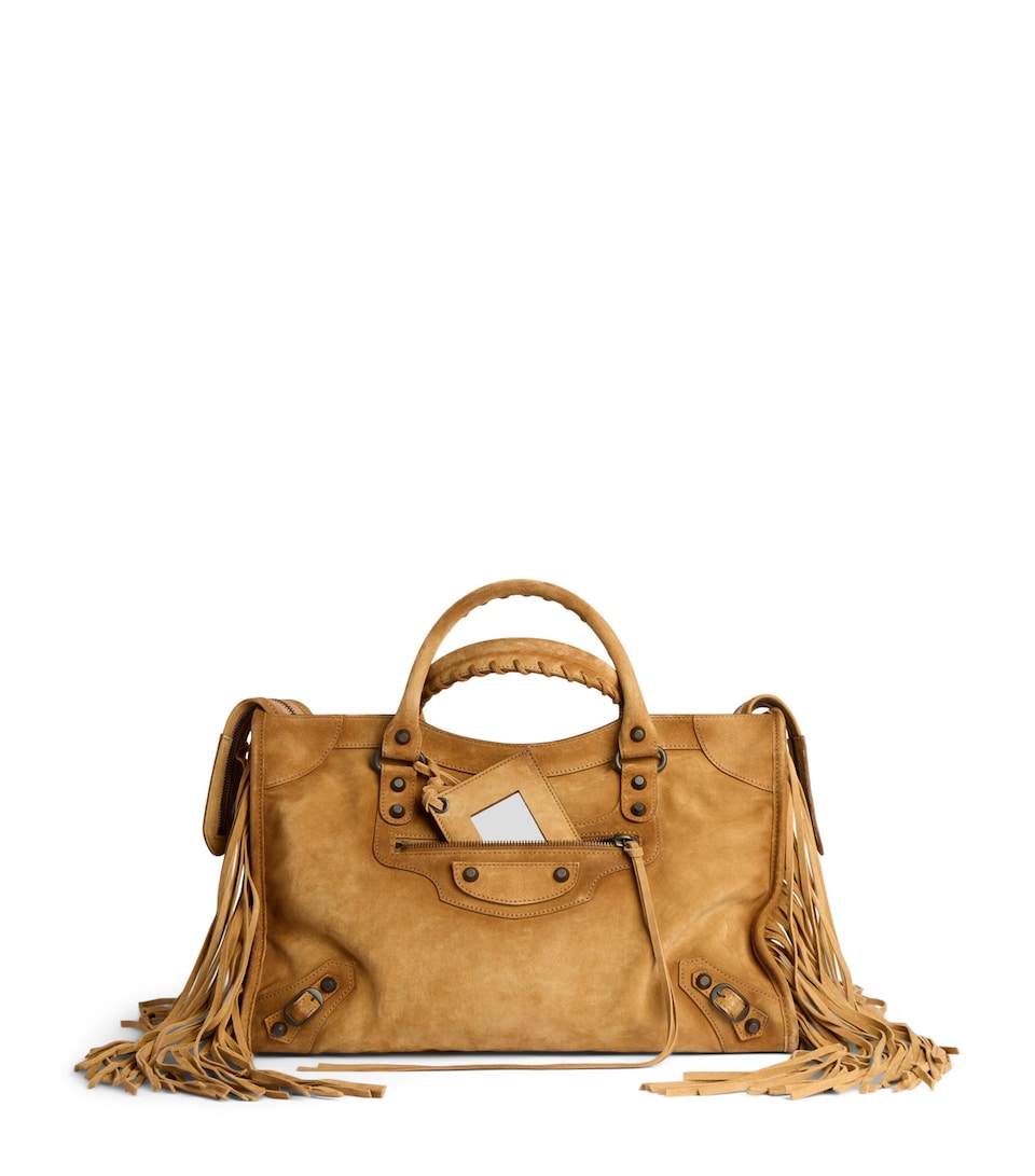 Balenciaga Small Suede Fringe Le City Top-Handle Bag