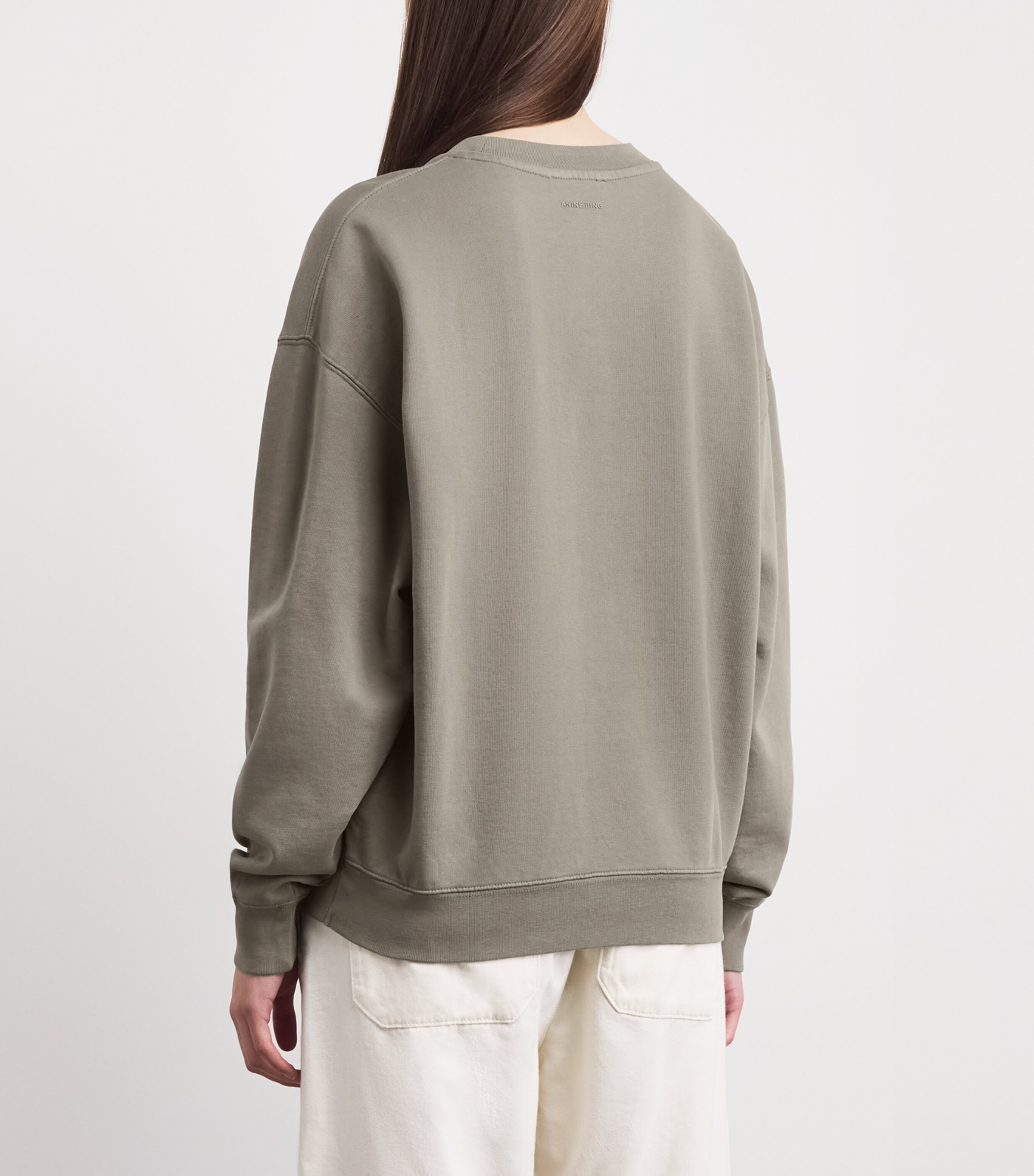 ANINE BING Womens Cotton Trenton Logo Sweatshirt Washed Olive Image 5