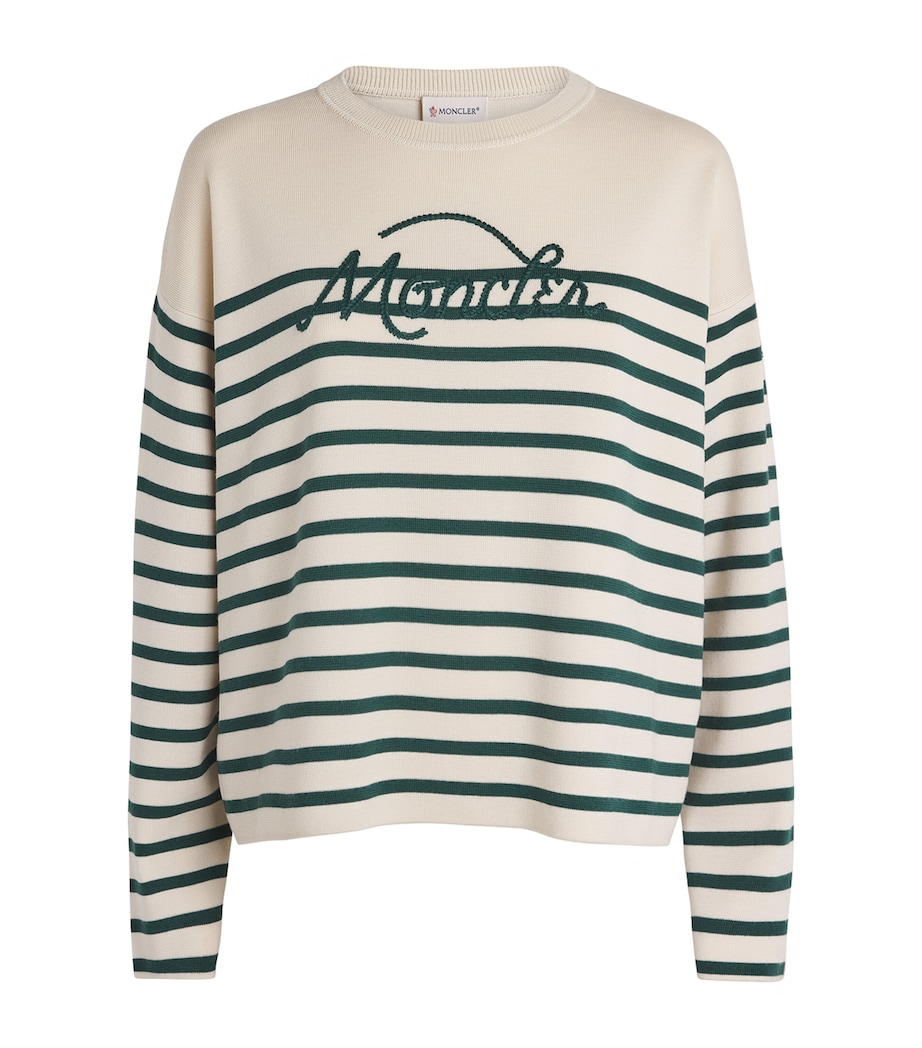 Moncler Womens Virgin Wool Stripe Logo Sweater Image 1