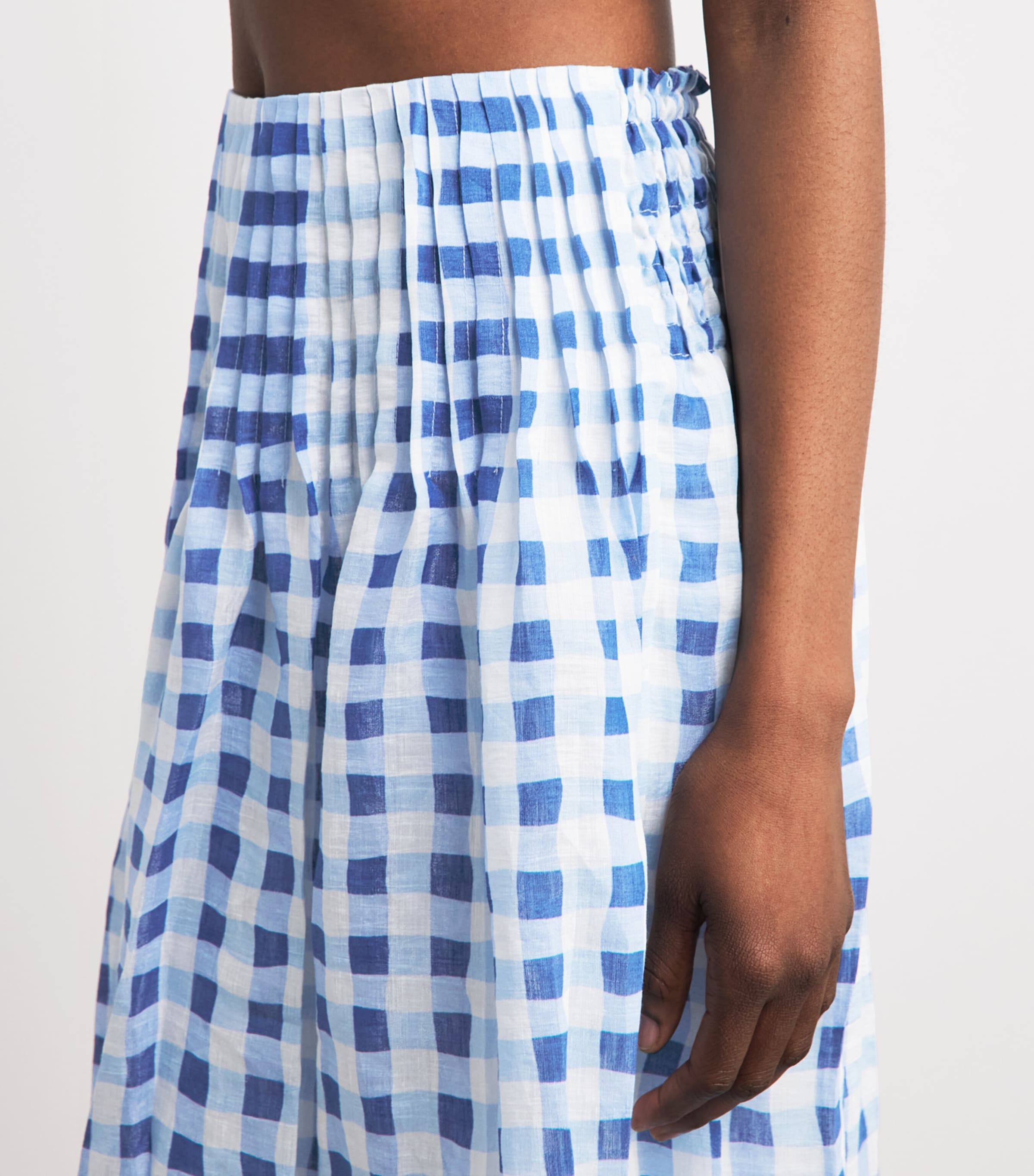 Sandro Paris Womens Linen-Blend Gingham Maxi Skirt Blu / White Image 3