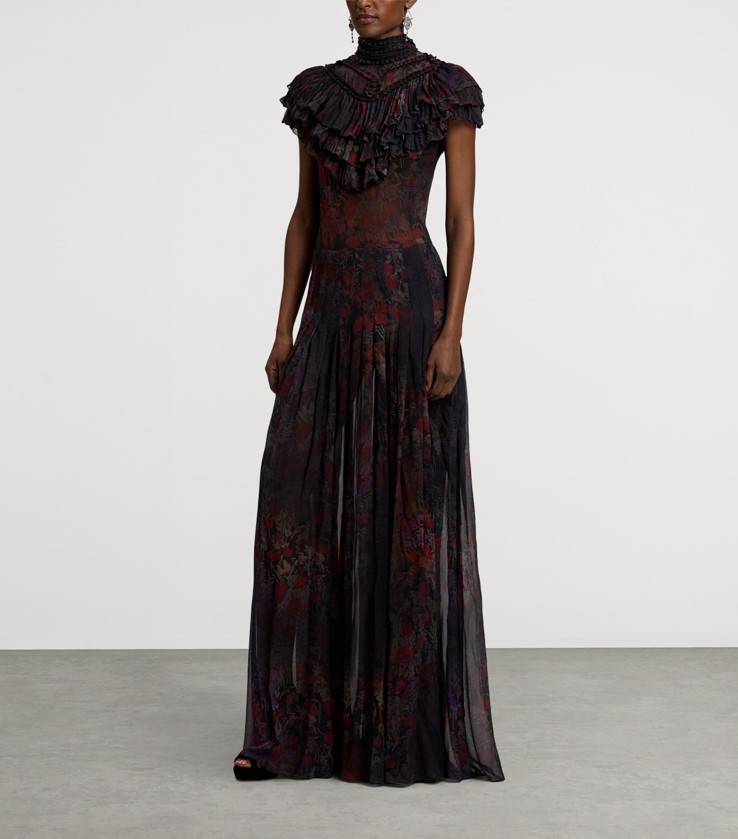 Silk Chiffon Cressida Gown BLACK/CRIMSON MULTI Image 7