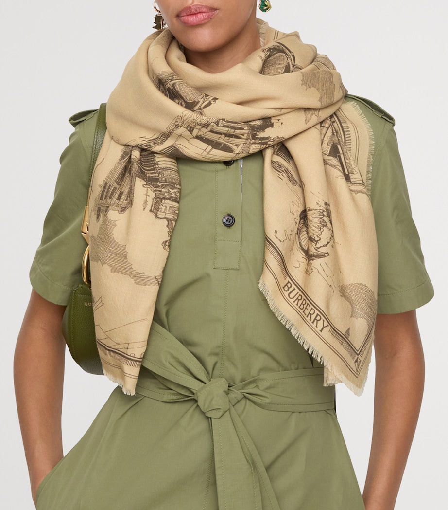 Silk-Wool London Landmarks Scarf SAND Image 2