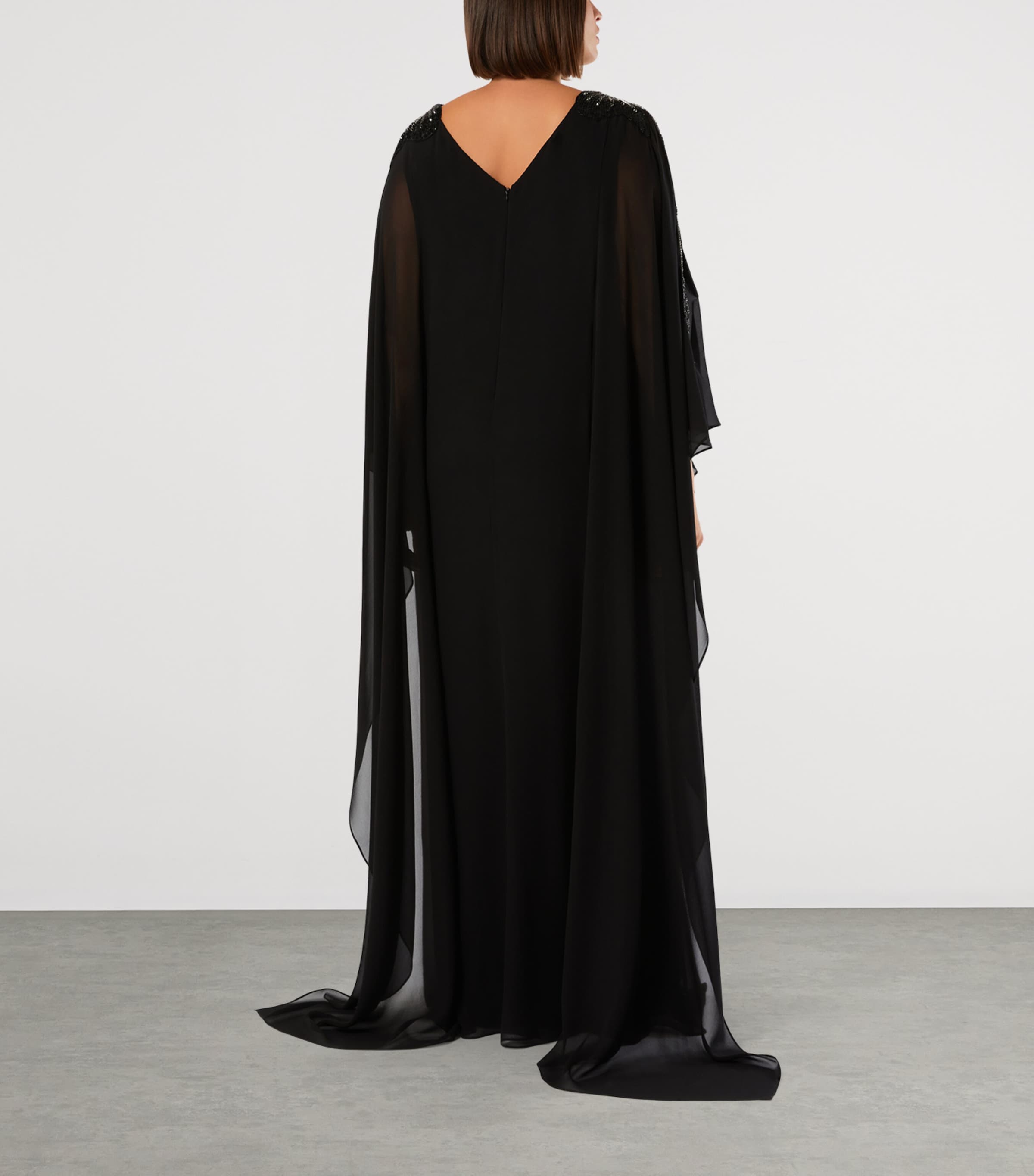 Marina Rinaldi Womens Embellished Caped Gown Black Image 4