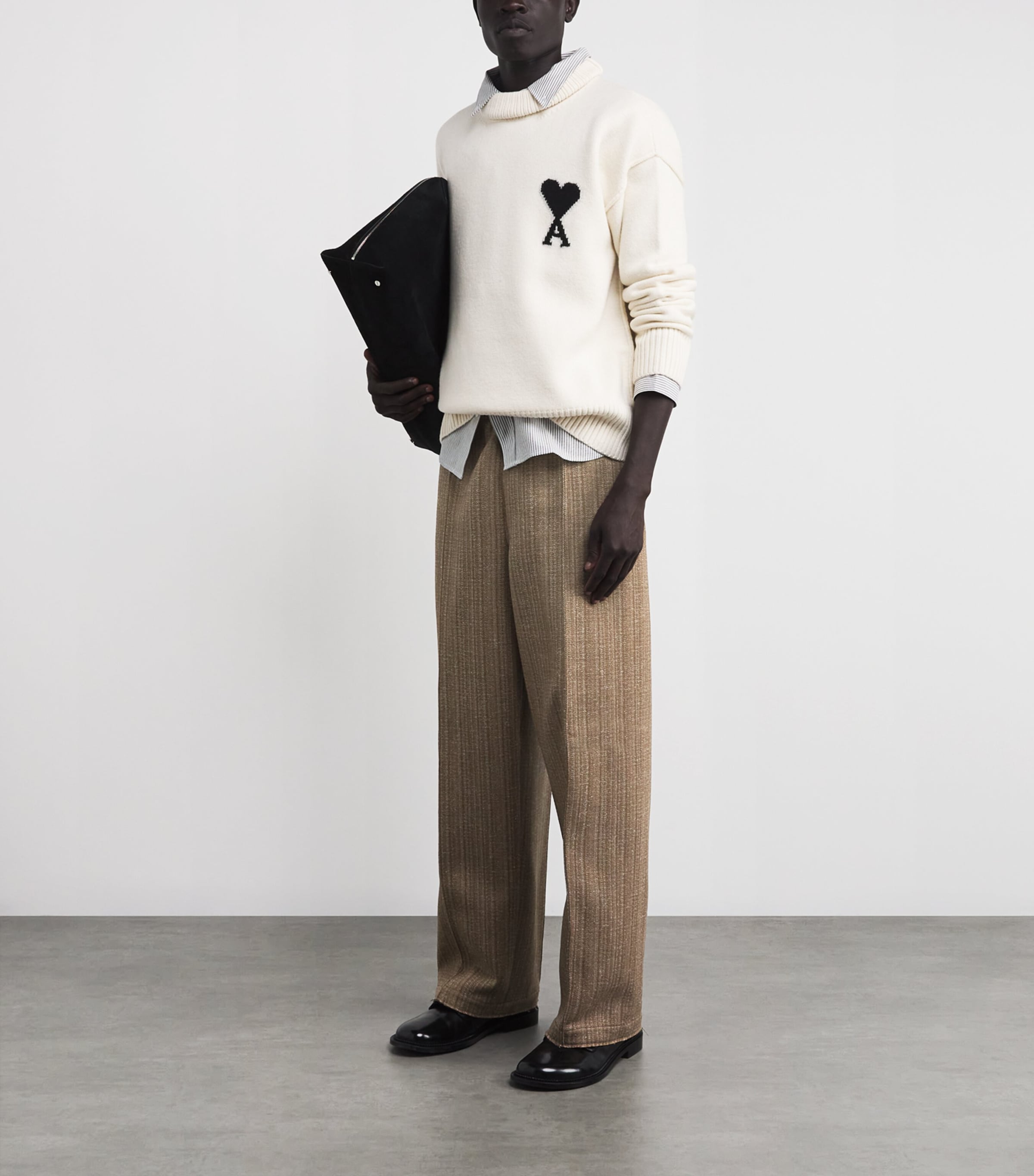 AMI Paris Mens Wool-Blend Elasticated Wide-Leg Trousers Camel/ivoire Image 2