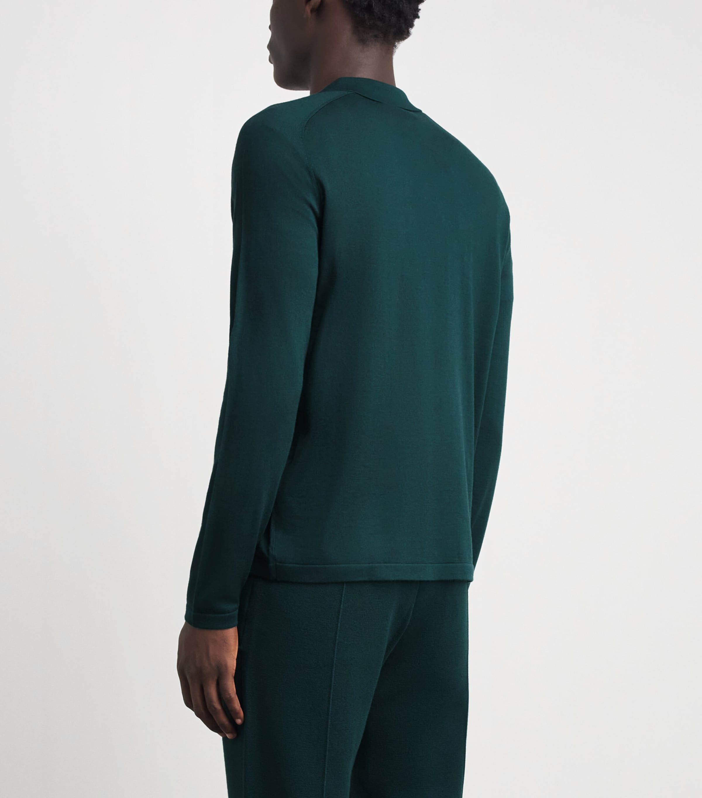 Falke Mens Ultrafine Merino Wool Polo Shirt Forest Image 5