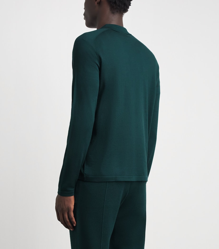 Falke Mens Ultrafine Merino Wool Polo Shirt Forest Image 5