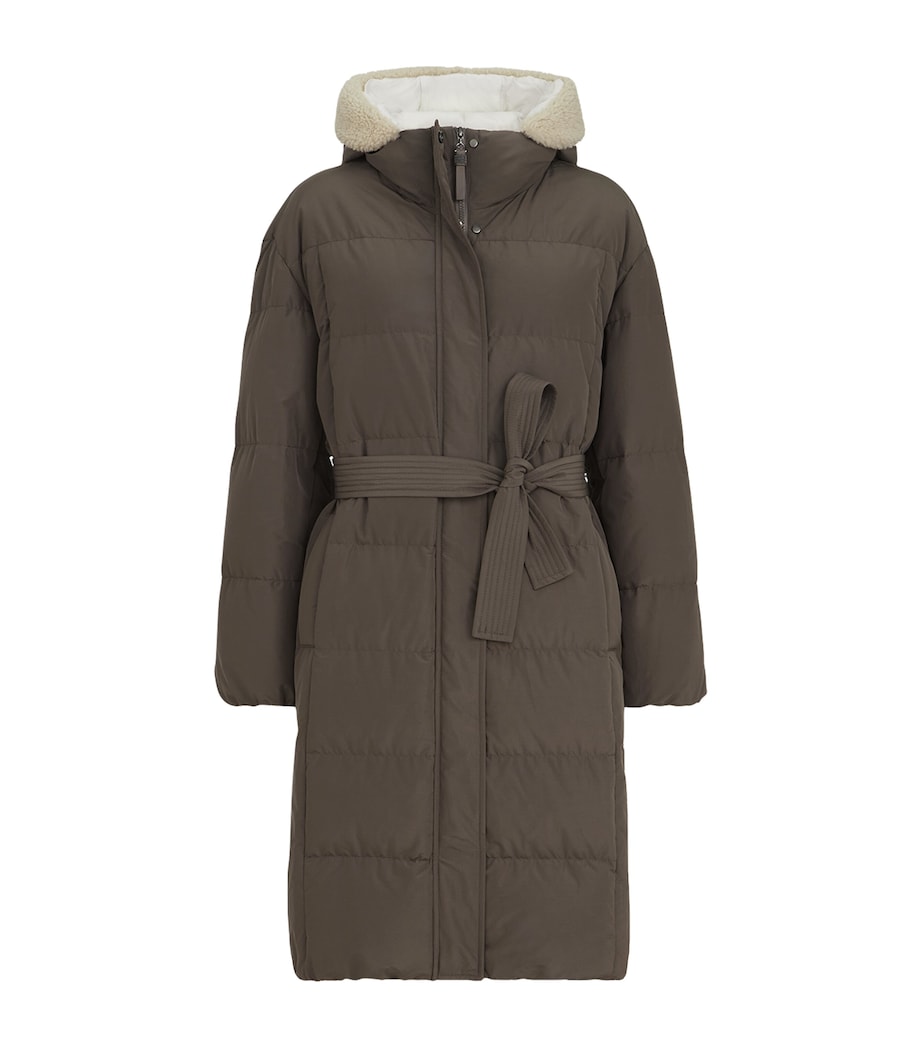 Brunello Cucinelli Womens Down Taffeta Belted Puffer Jacket Marrone Image 1
