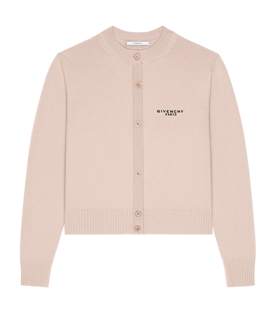 Givenchy Womens Wool and Cashmere Logo Cardigan Powder Image 1