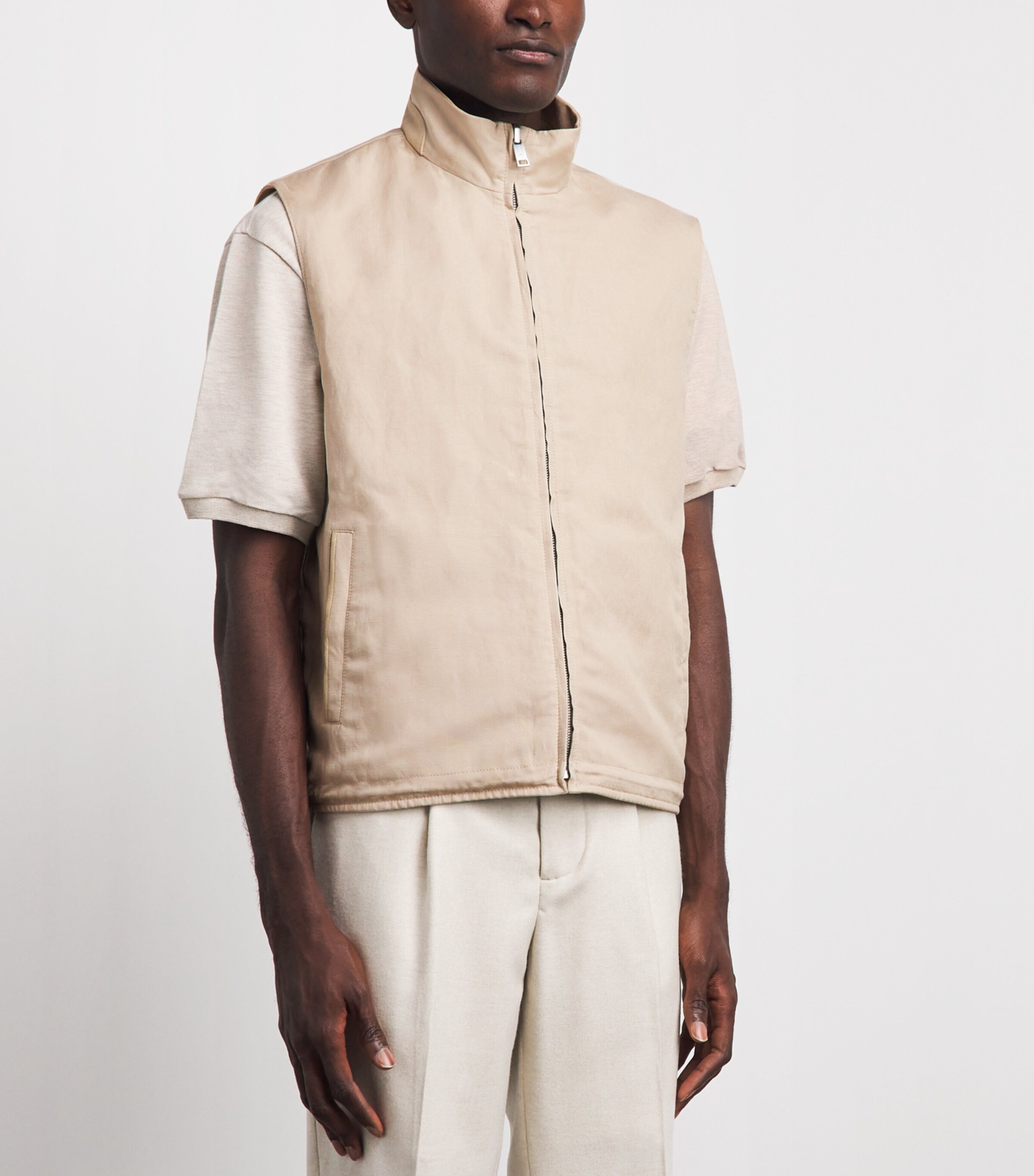 Ralph Lauren Purple Label Mens Lambskin-Silk-Linen Reversible Gilet Champagne Image 6