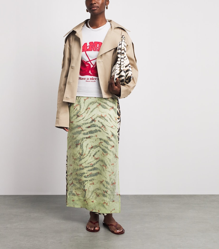 GANNI Womens Printed Midi Wrap Skirt Seedling Image 2