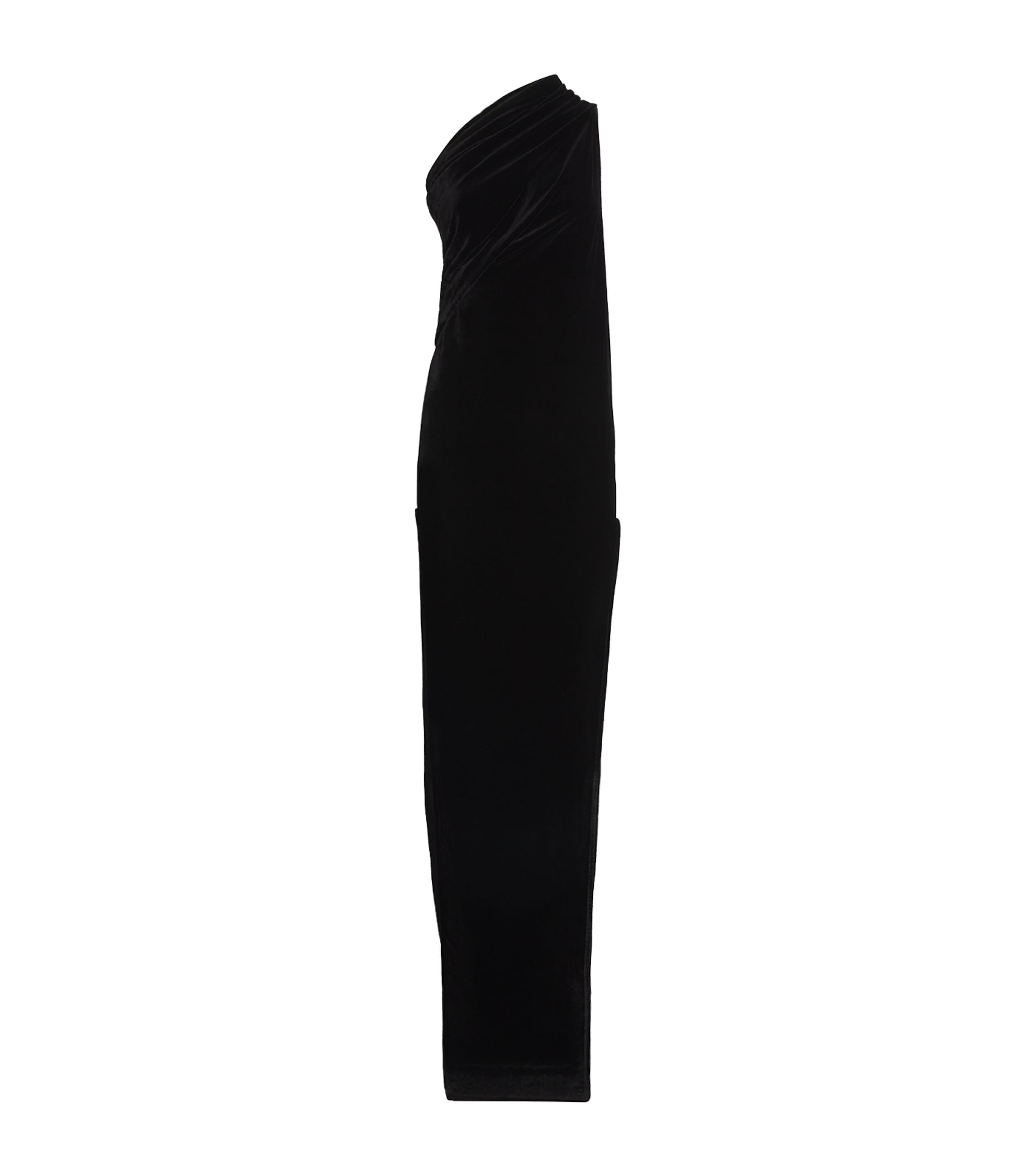 Rick Owens Velvet One-shoulder Athena Gown In Black