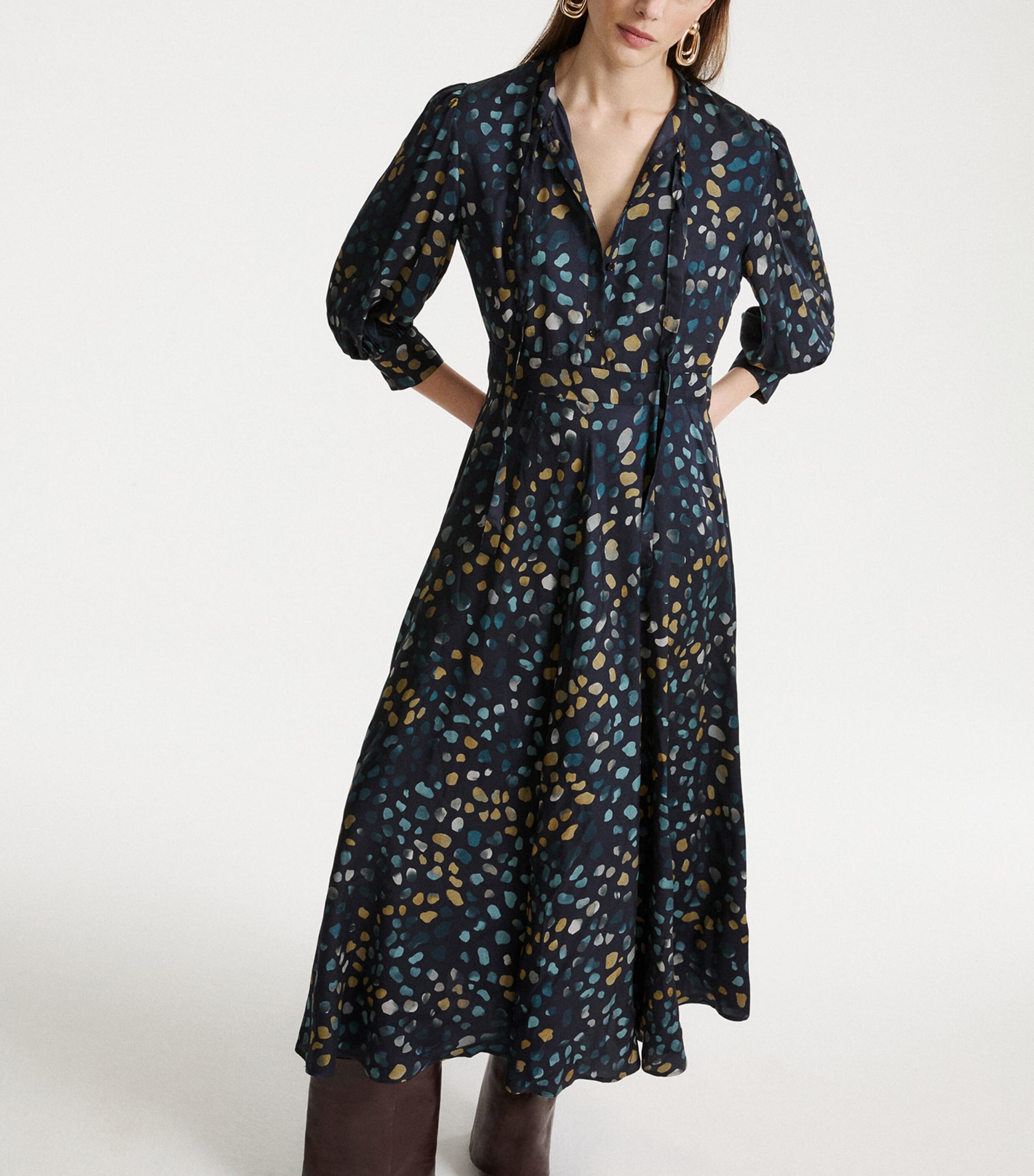 Marella Womens Ribbon-Detail Midi Shirt Dress Navy Image 4