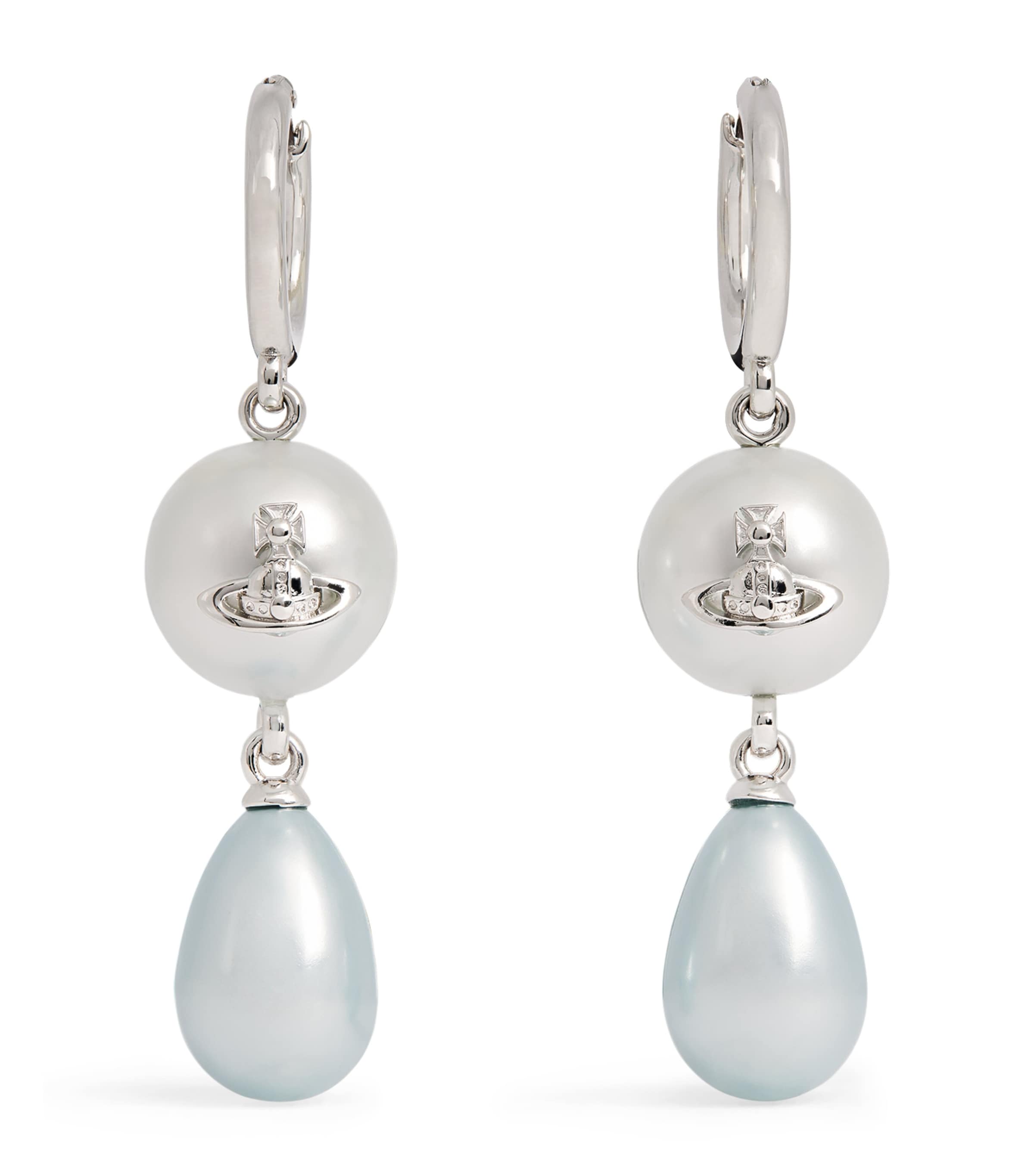 Vivienne Westwood Faux Pearl Martha Drop Earrings Platnium/light Blue Image 1