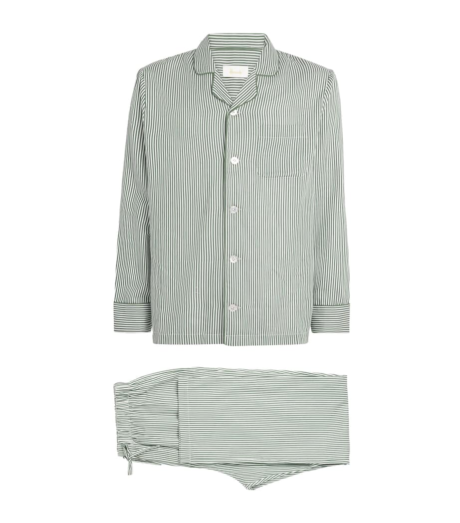 Harrods Mens Cotton Stripe Pyjama Shirt Green Image 1