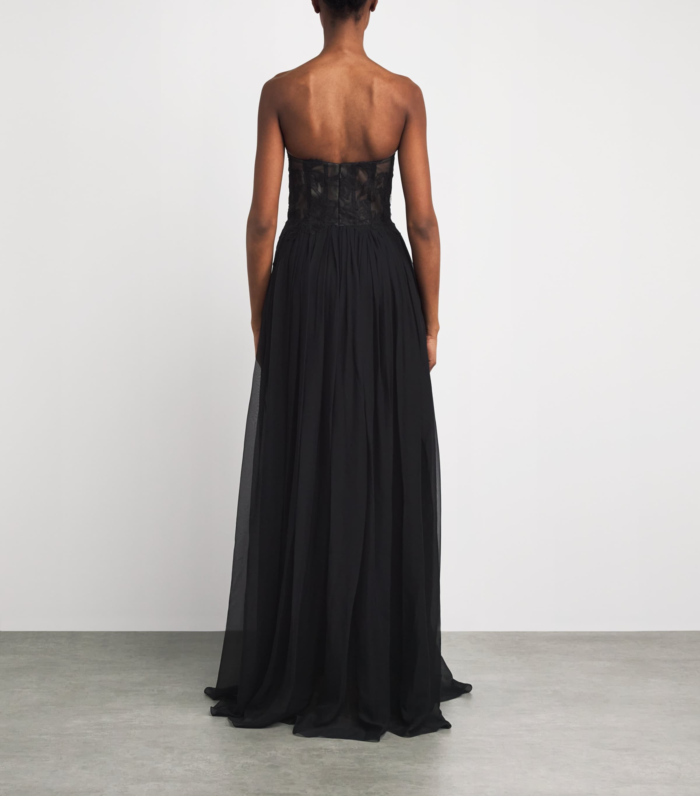Pamella Roland Womens Silk-Lace Corseted Gown Black Image 4