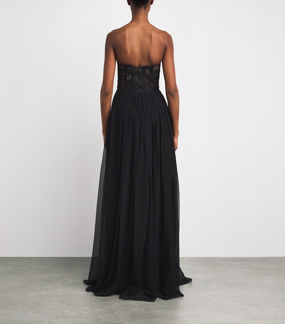 Pamella Roland Womens Silk-Lace Corseted Gown Black Image 4