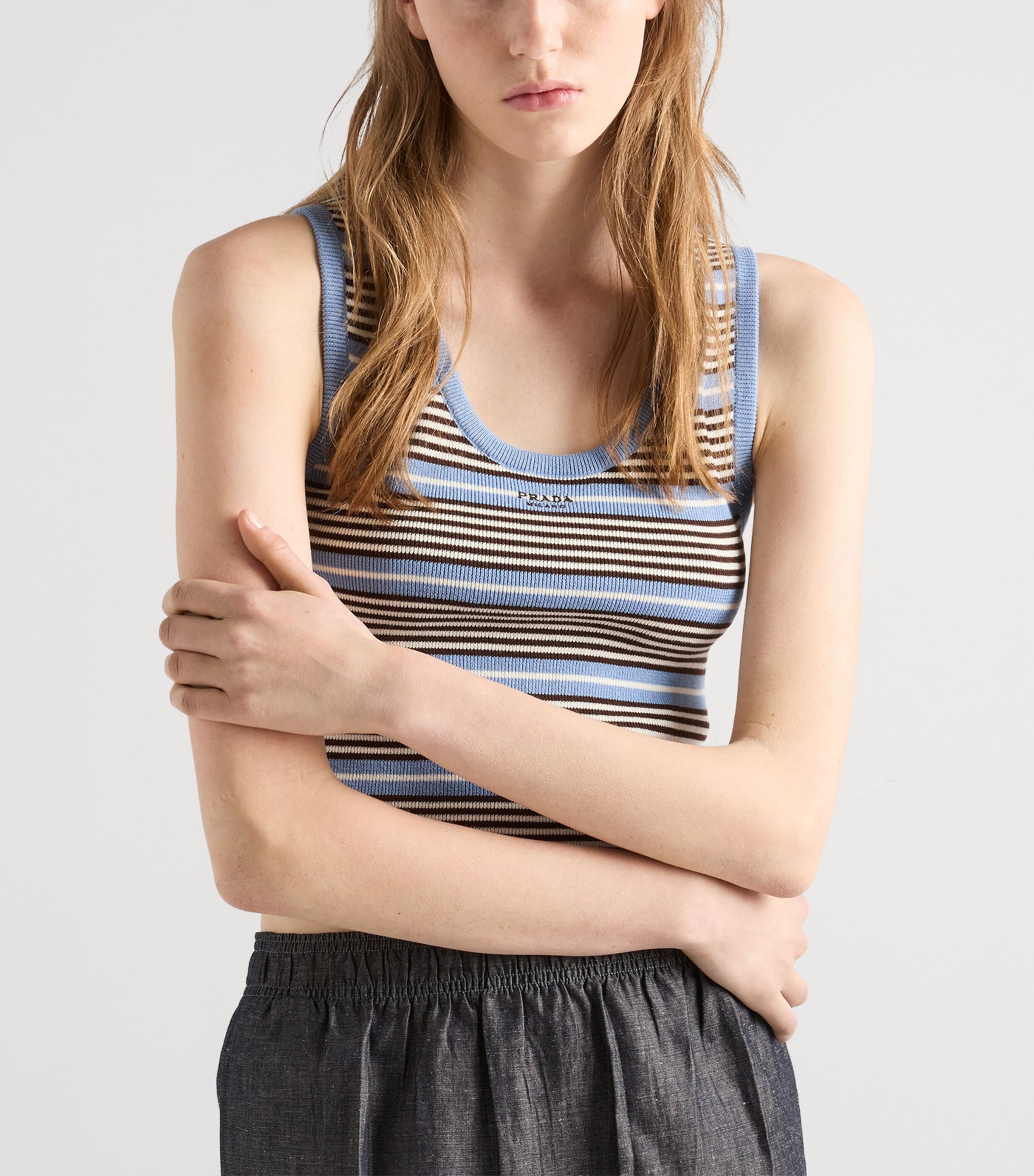 Prada Womens Knitted Stripe Tank Top Image 2