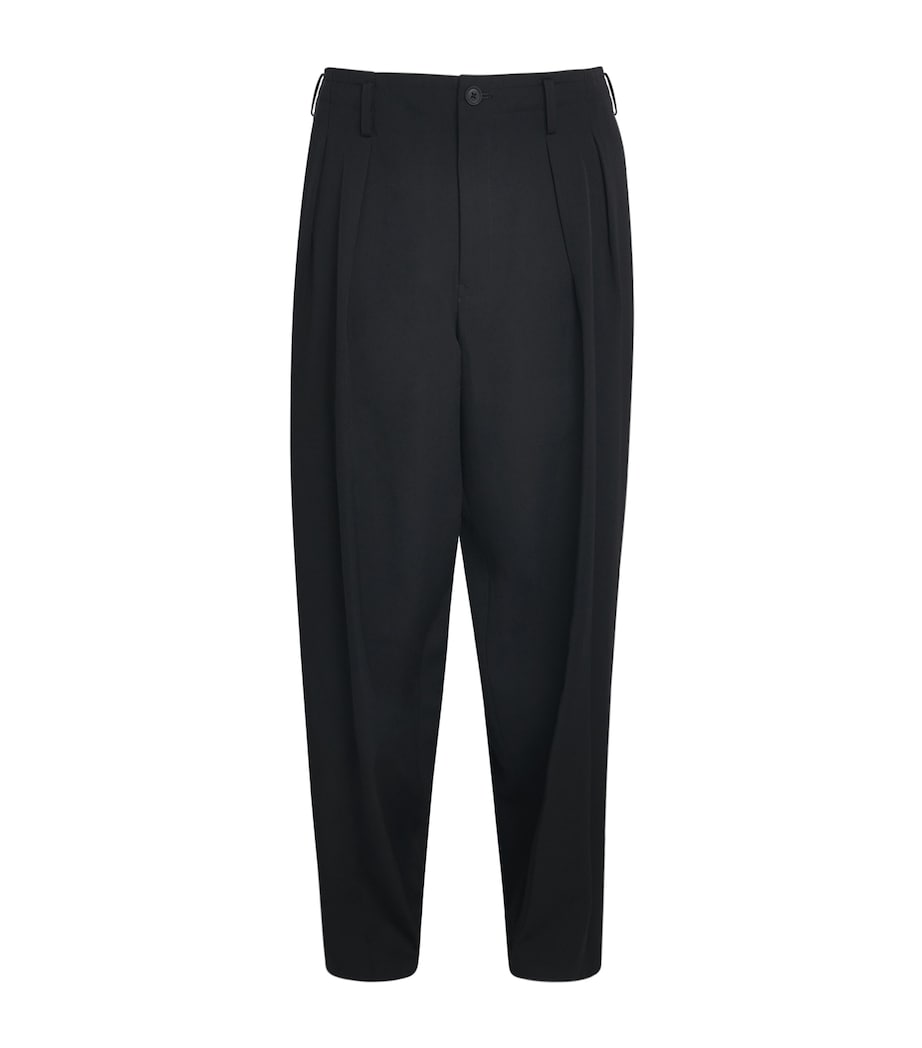 Yohji Yamamoto Mens Wool Pleated Slim Trousers Black Image 1