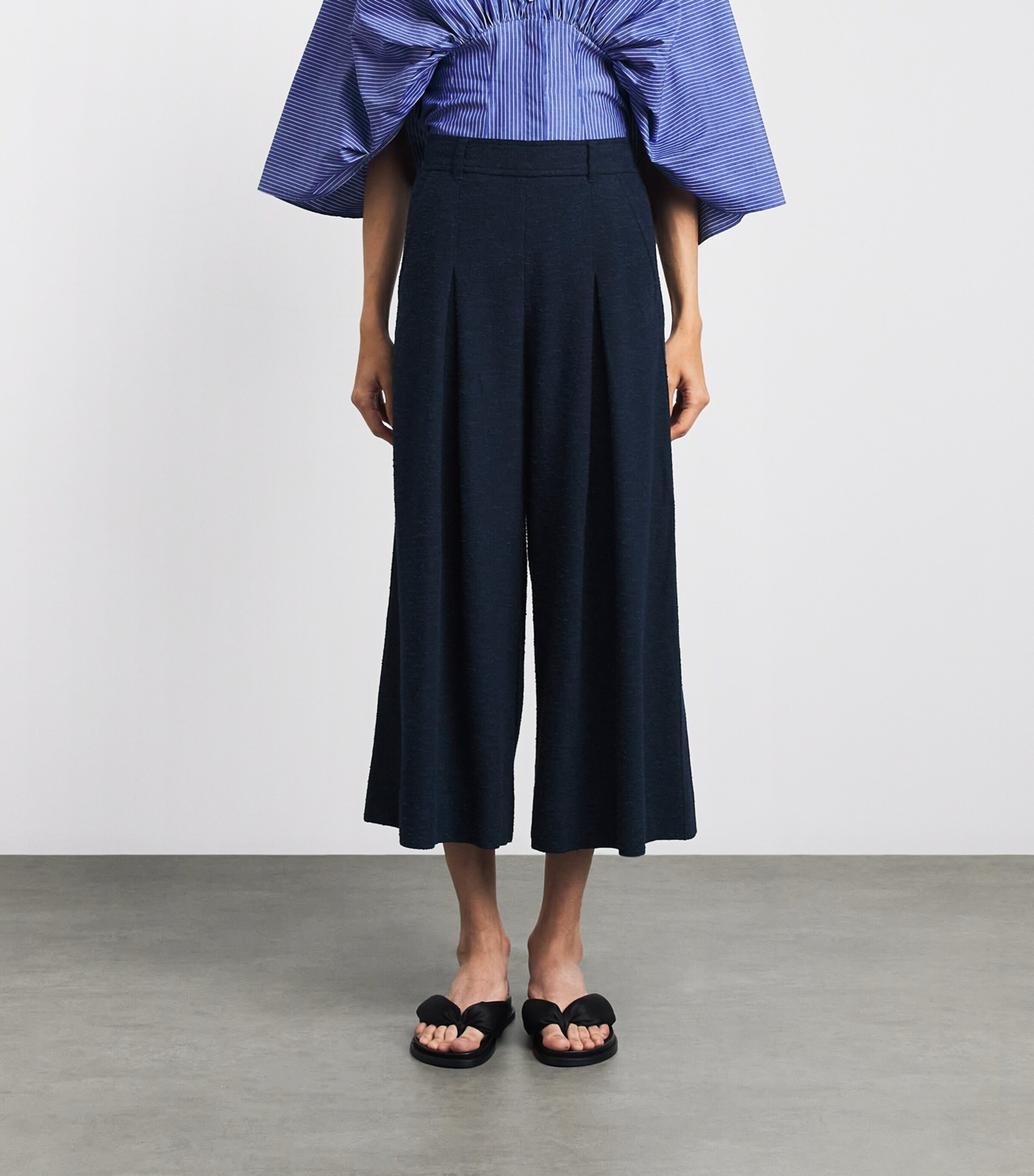 ME+EM Womens Very Wide Pleated Trousers Navy Image 4