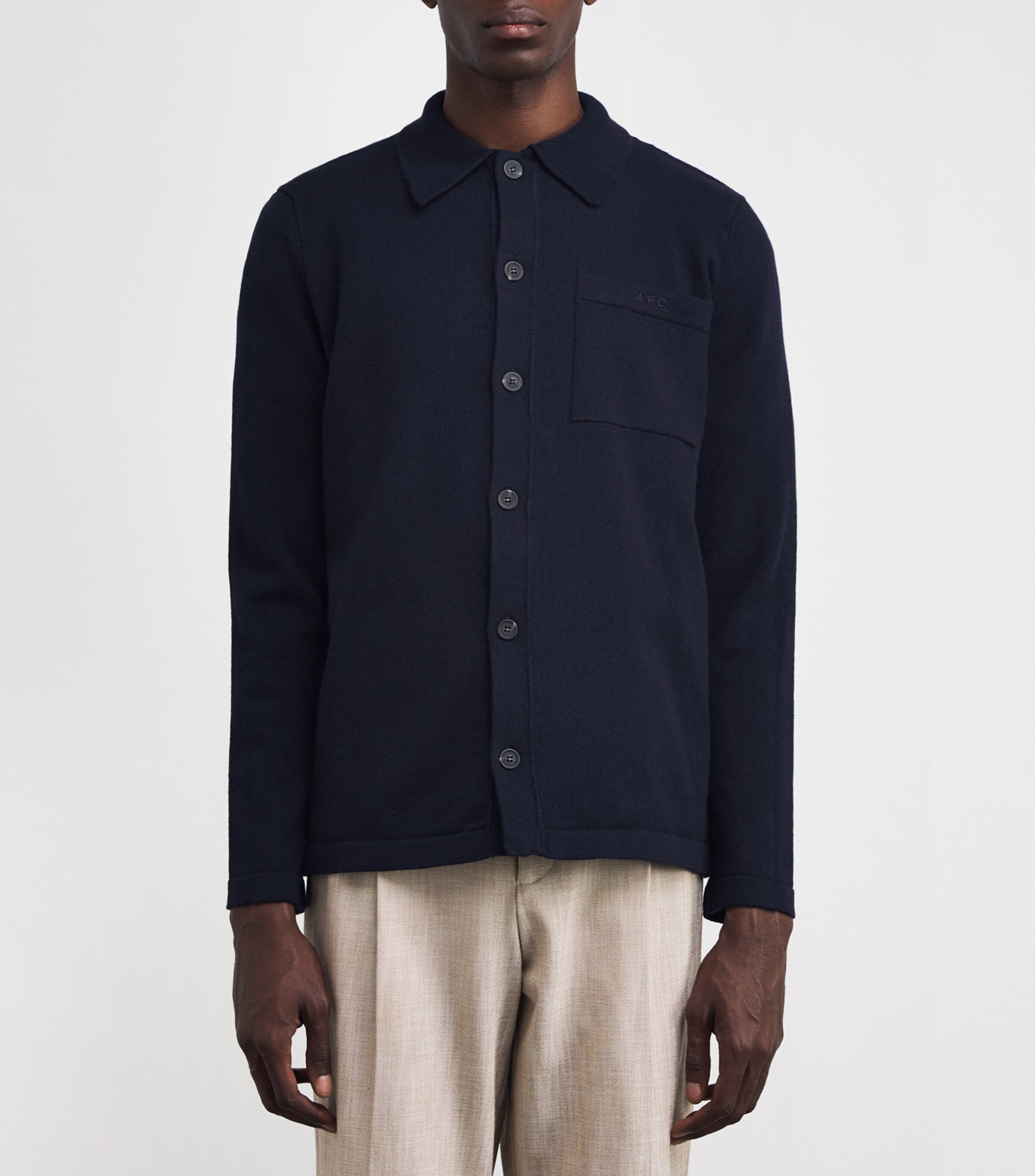 A.P.C. Mens Wool Long-Sleeve Polo Shirt Iak Dark Navy Image 3