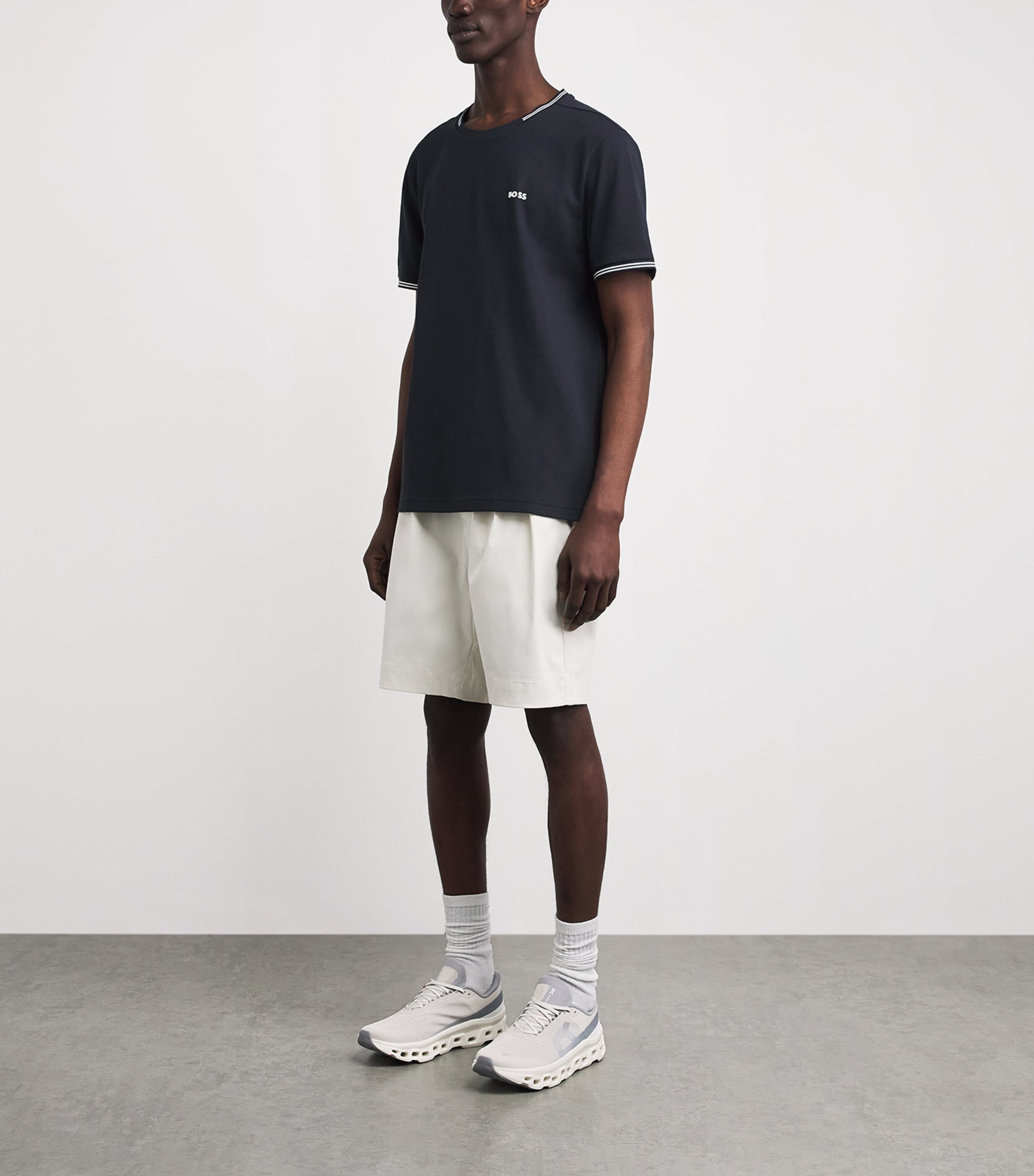 BOSS Mens Stretch-Cotton Logo T-Shirt Dark Image 2