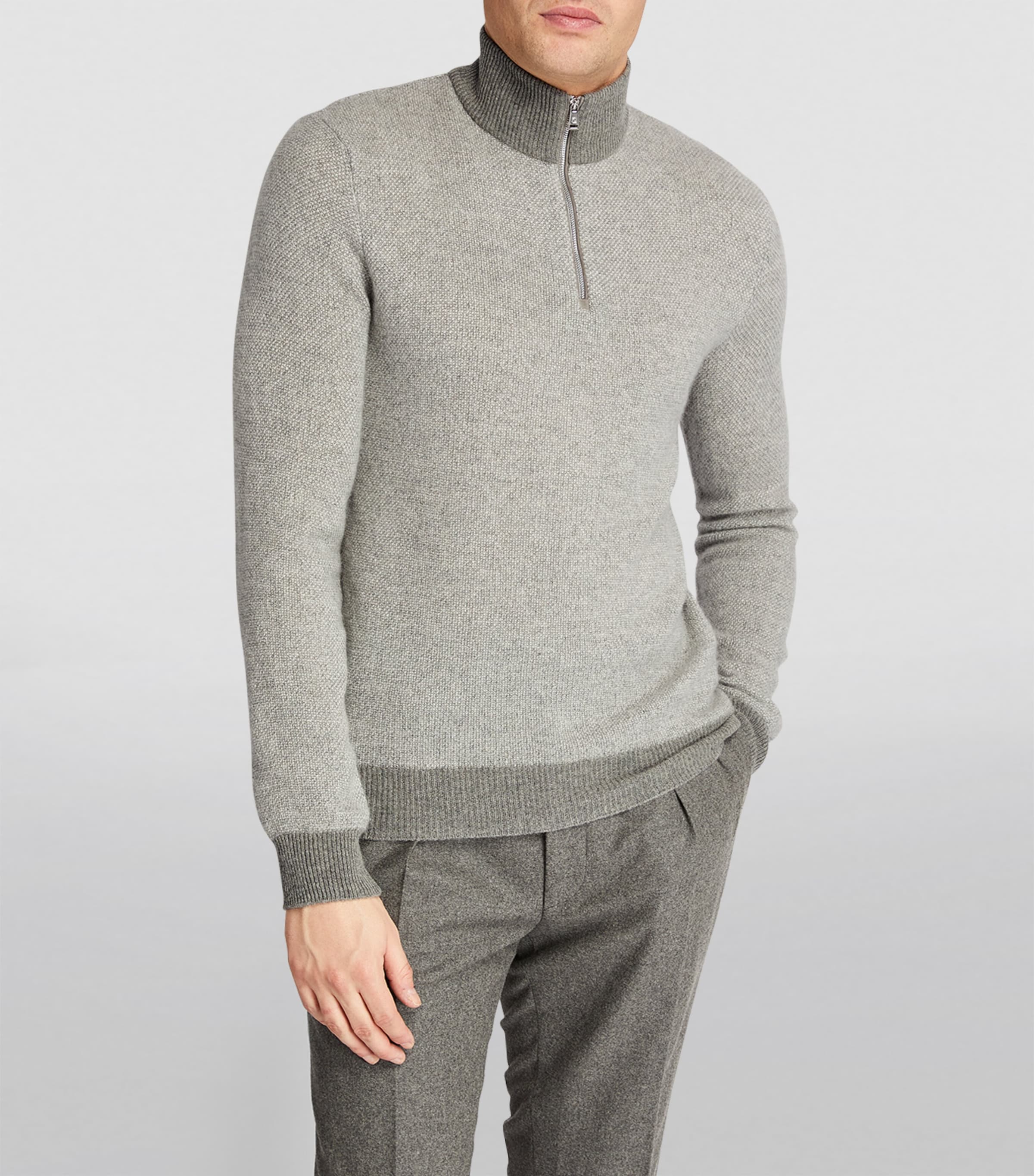 Ralph Lauren Purple Label Grey Cashmere Half-Zip Sweater | Harrods UK
