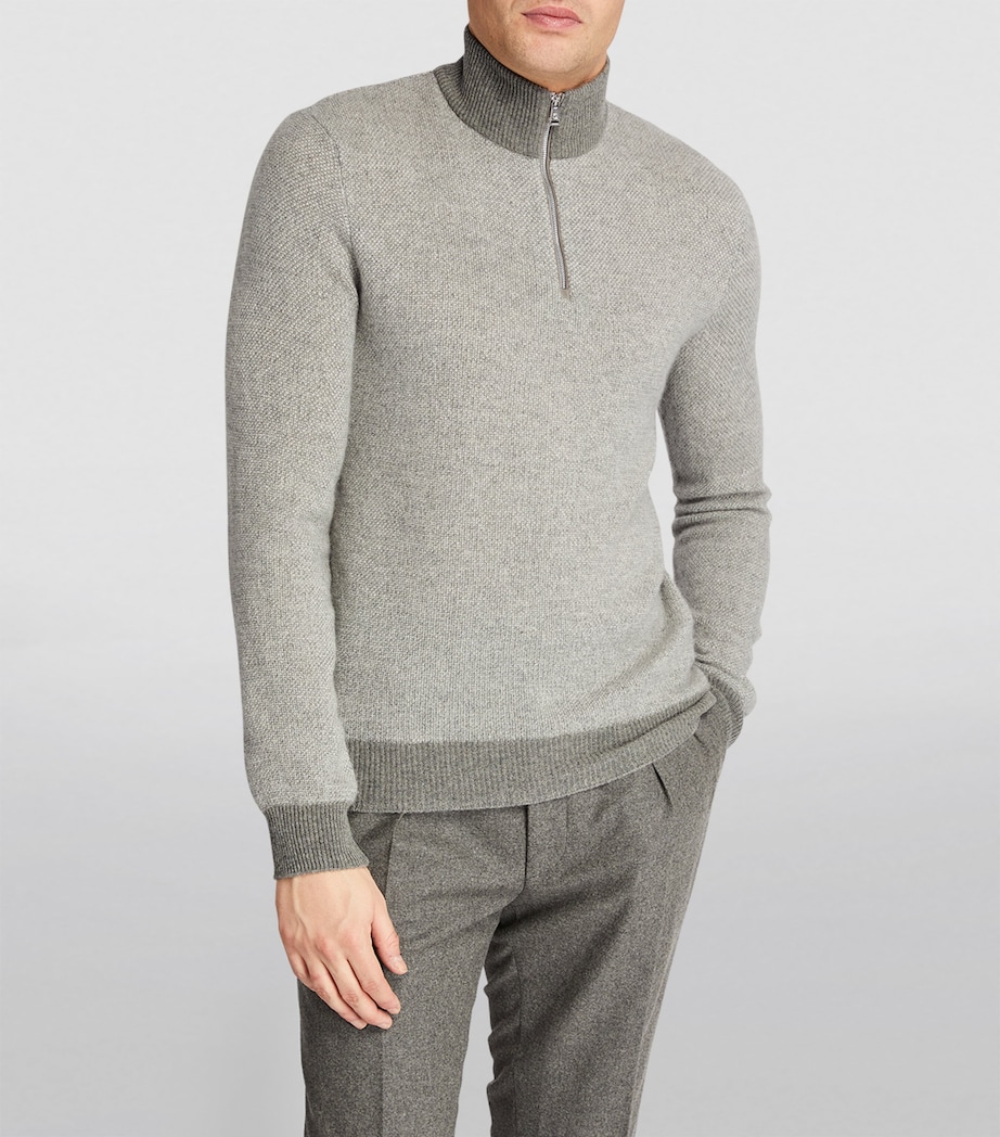 Ralph Lauren Purple Label Mens Cashmere Half-Zip Sweater Classic Grey Heather Image 3