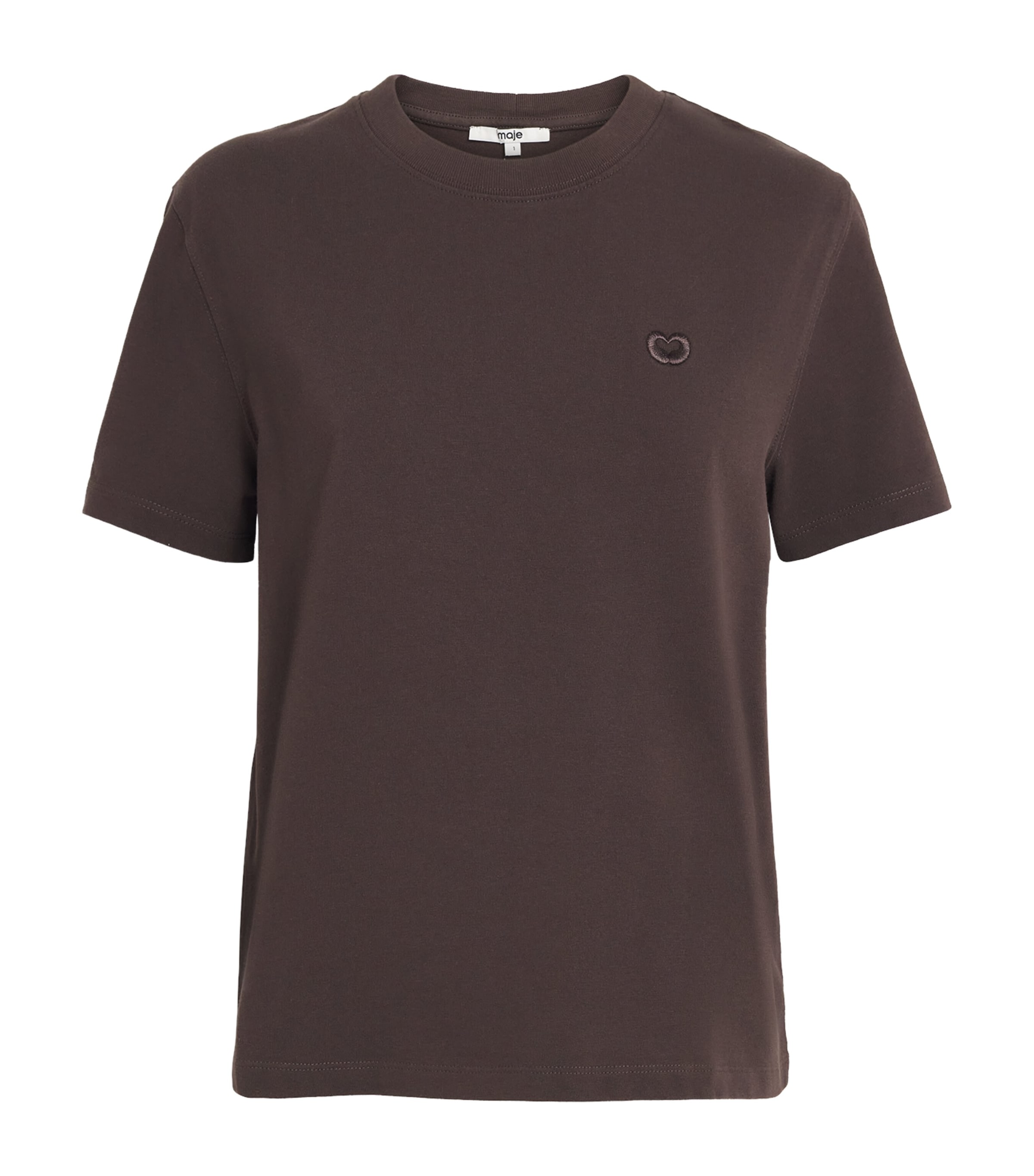 Maje Womens Cotton Embroidered-Logo T-Shirt Dark Brown Image 1