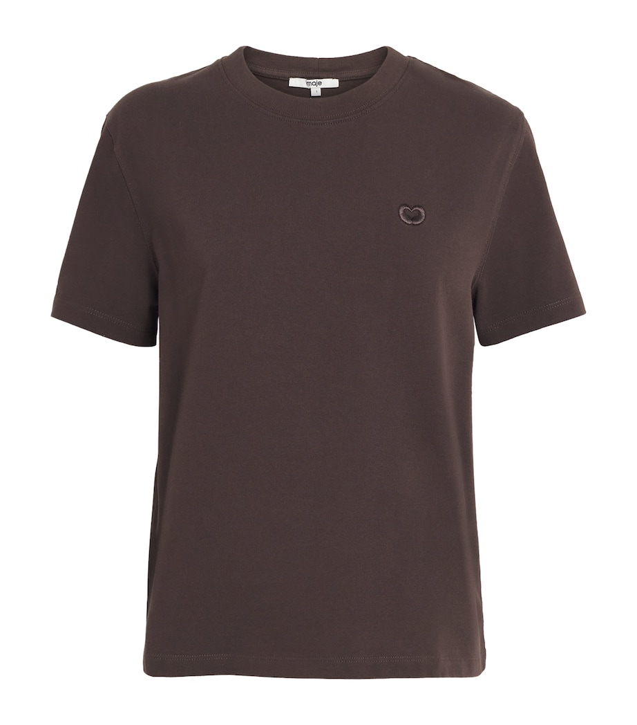 Maje Womens Cotton Embroidered-Logo T-Shirt Dark Brown Image 1