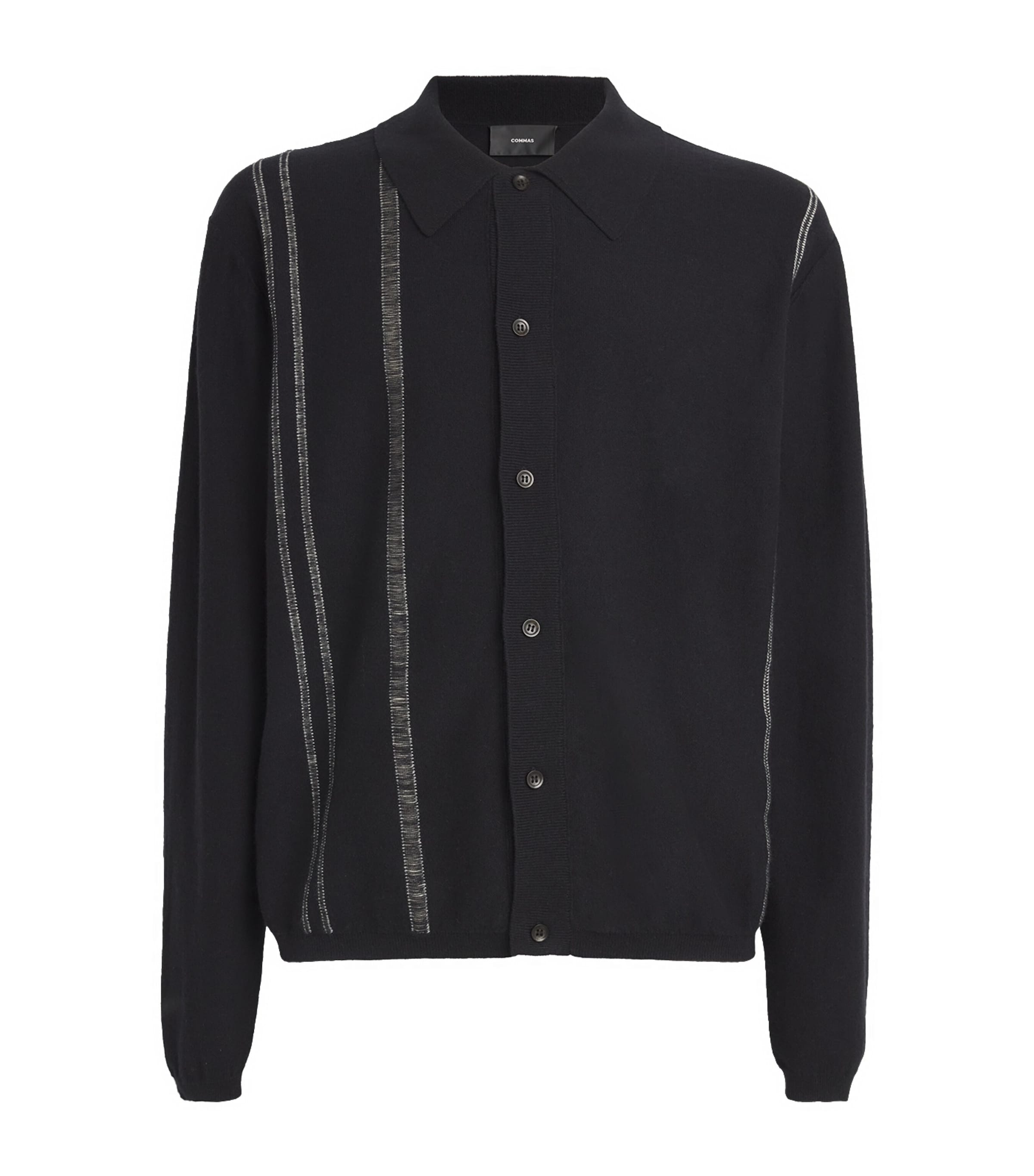 Cotton-Cashmere Yarn Stripe Cardigan BLACK Image 1