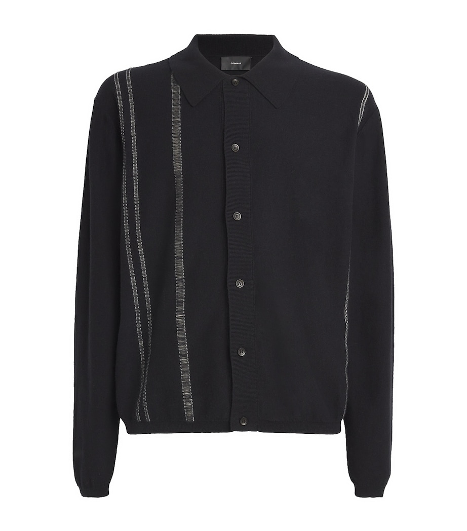 Cotton-Cashmere Yarn Stripe Cardigan BLACK Image 1