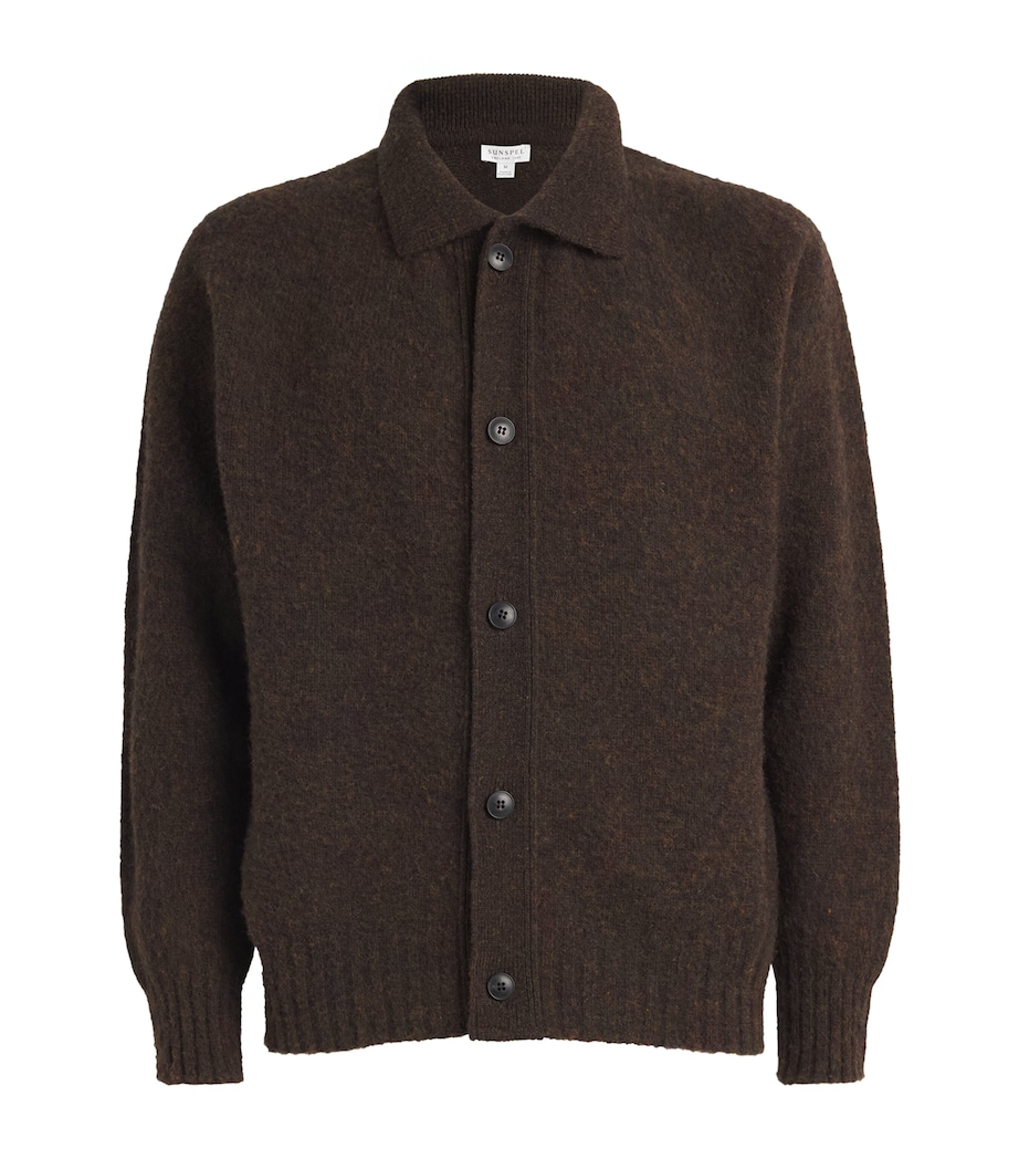 Brushed Wool Shetland Cardigan DARK GREEN MELANGE Image 1