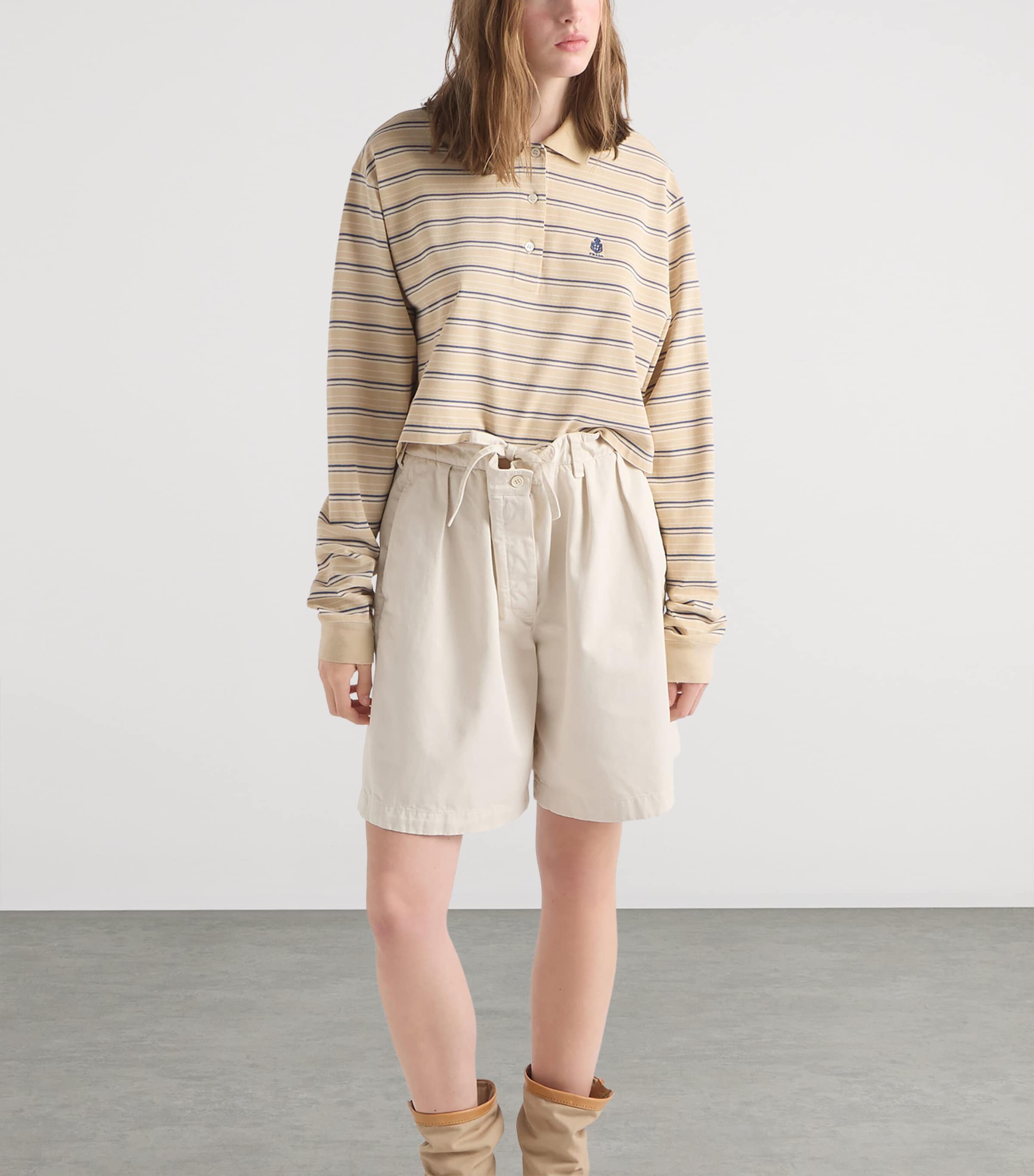 Prada Womens Cotton Stripe Polo Shirt Neutral Image 5