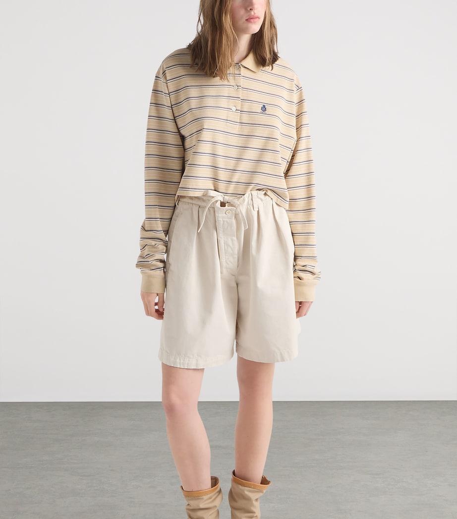 Prada Womens Cotton Stripe Polo Shirt Neutral Image 5