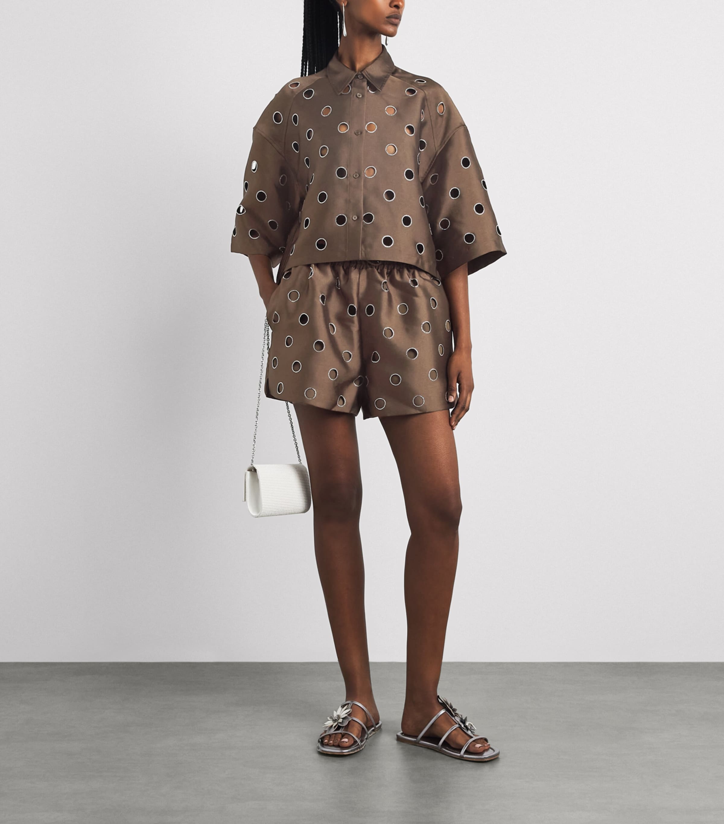 Sandro Paris Womens Rhinestone Cut-Out Shorts Brown Image 2