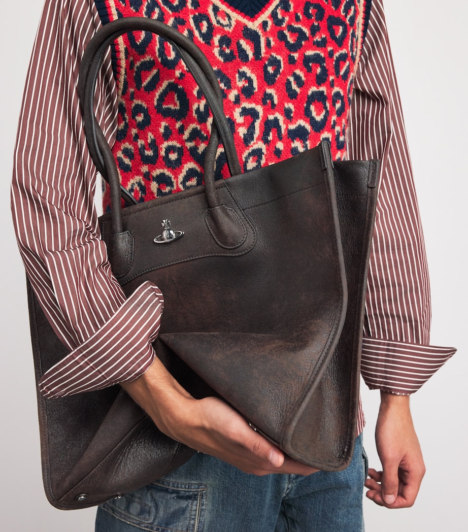 Distressed Leather Tote Bag D402 DARK BROWN Image 2