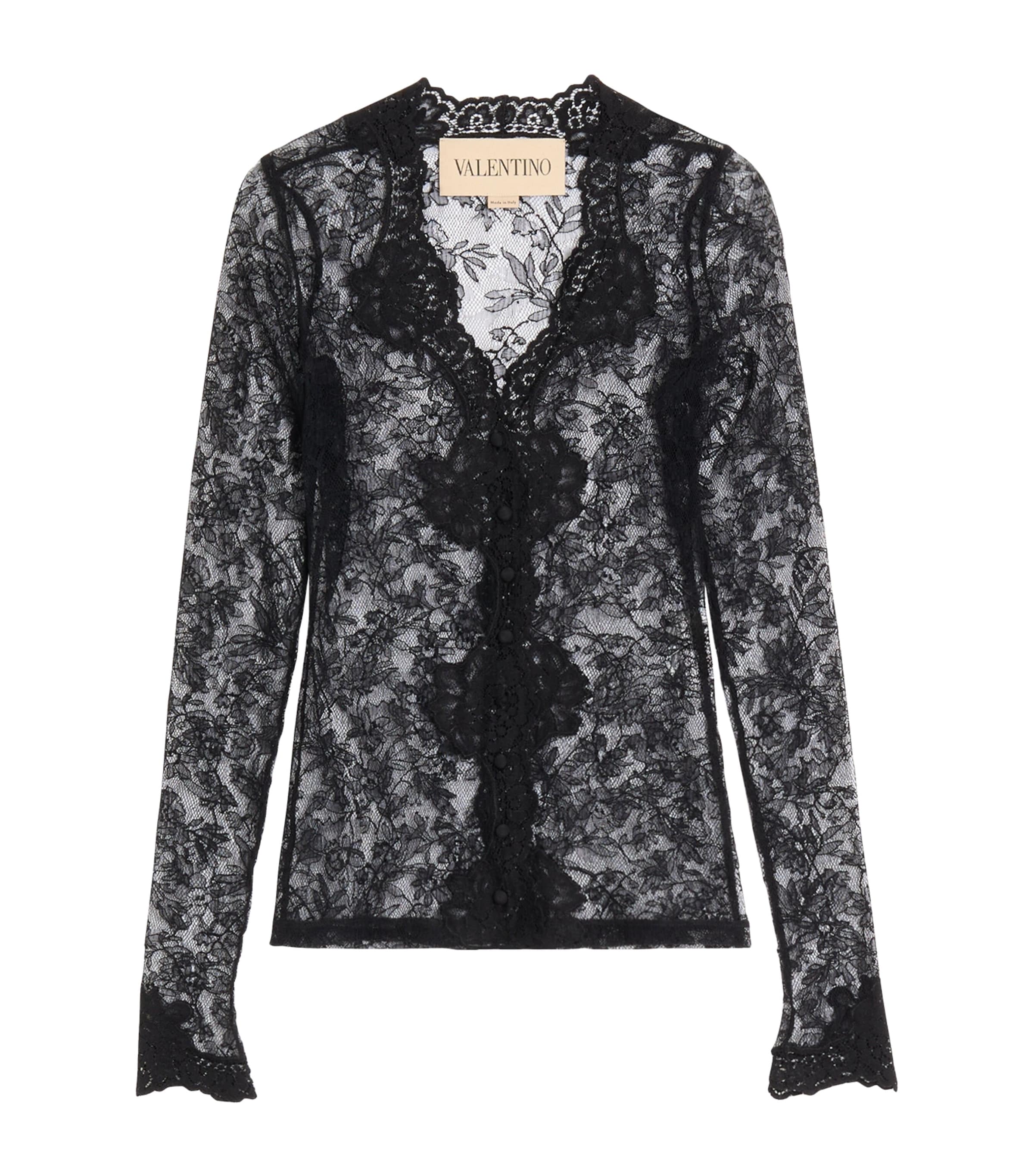 Valentino Black Lace V-Neck Cardigan | Harrods US